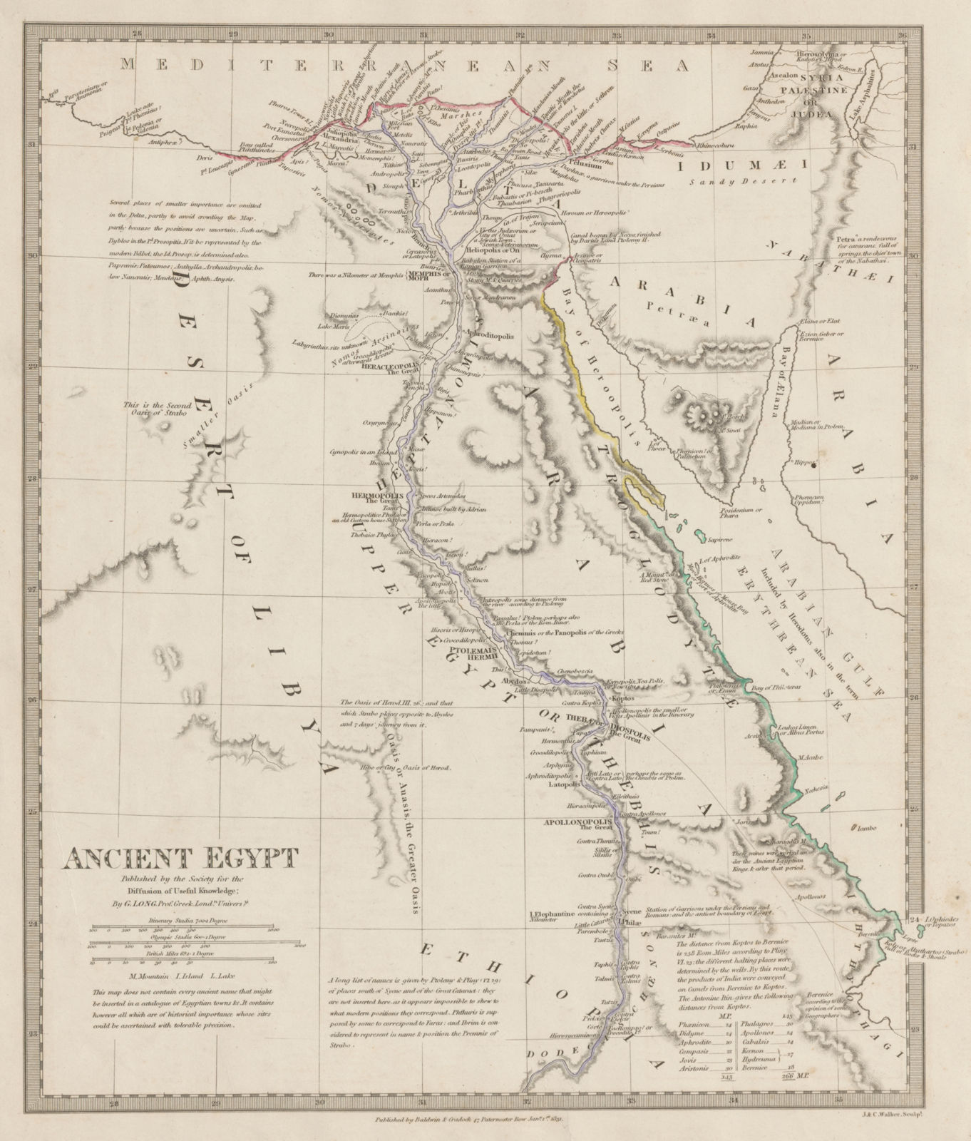 ANCIENT EGYPT & Nile Valley. Ancient place names. Original colour. SDUK 1844 map