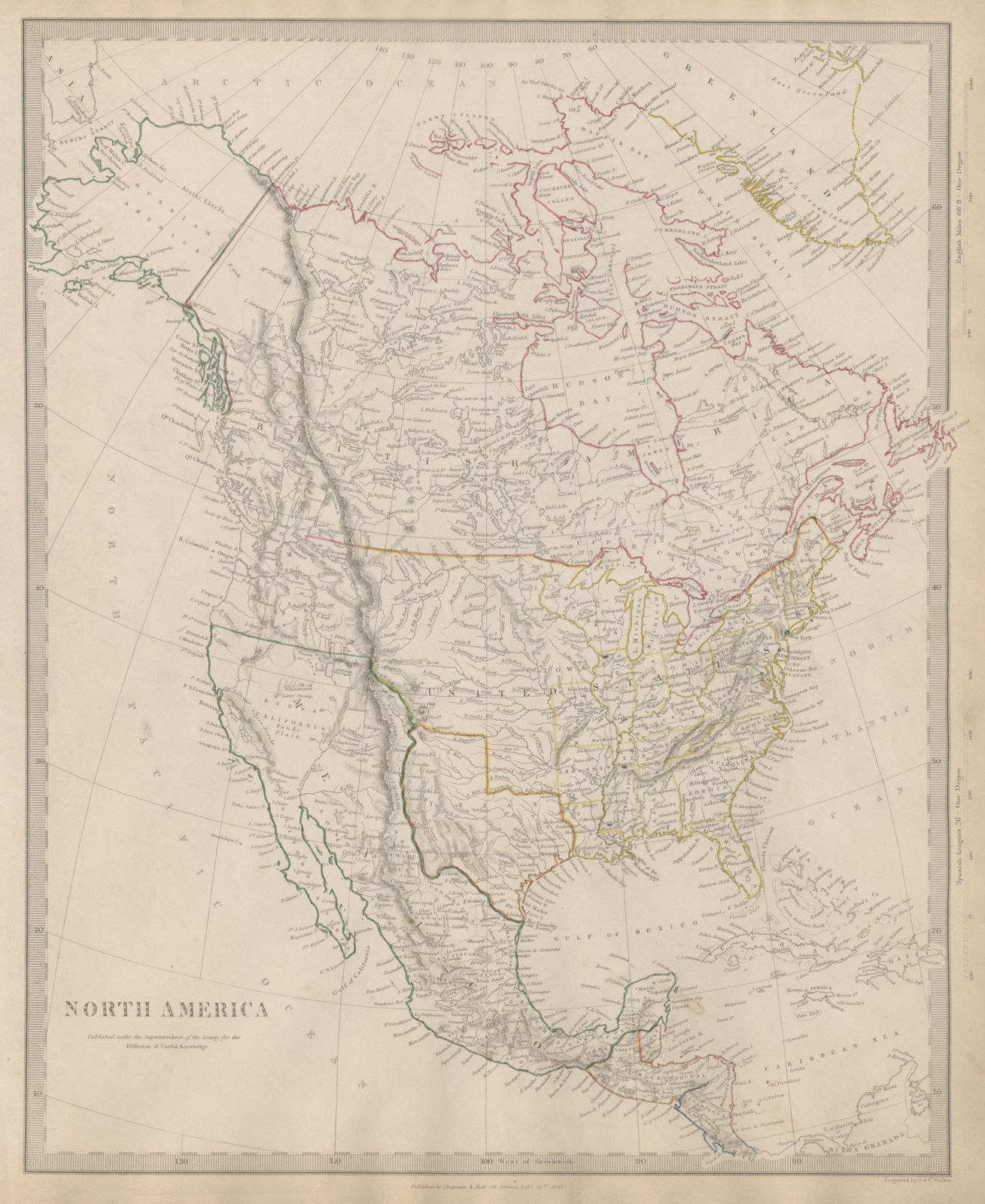 NORTH AMERICA.Texas Republic.Mexican California.Russian America SDUK 1844 map
