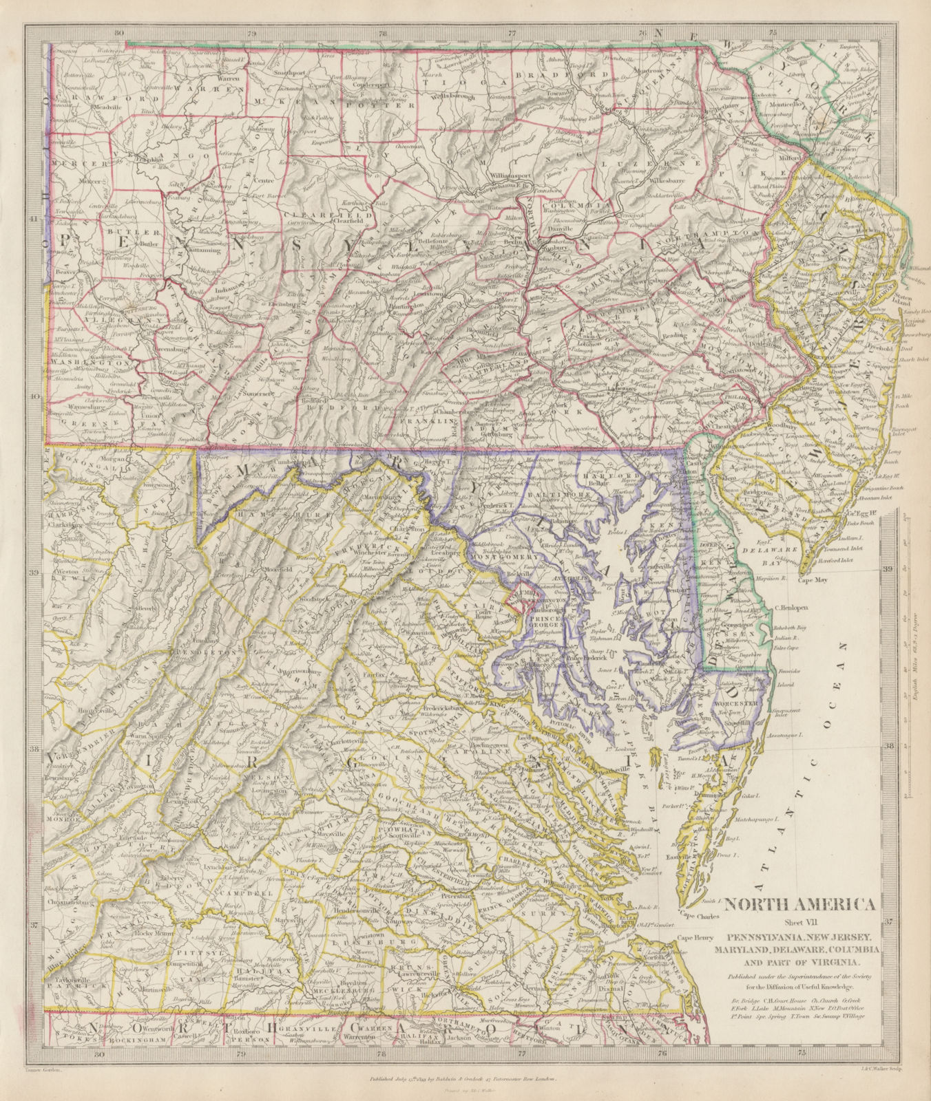 Associate Product Pennsylvania New Jersey Maryland Delaware Virginia Chesapeake Bay. SDUK 1844 map
