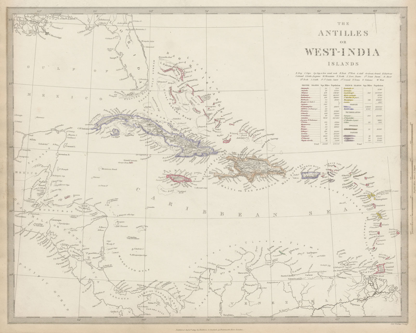 WEST INDIES. Antilles Caribbean Cuba Puerto Rico Jamaica Bahamas SDUK 1844 map