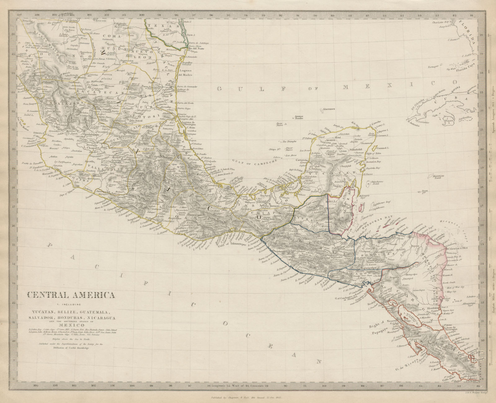 SOUTHERN MEXICO & CENTRAL AMERICA. Yucatan Belize Mosquito Coast SDUK 1844 map