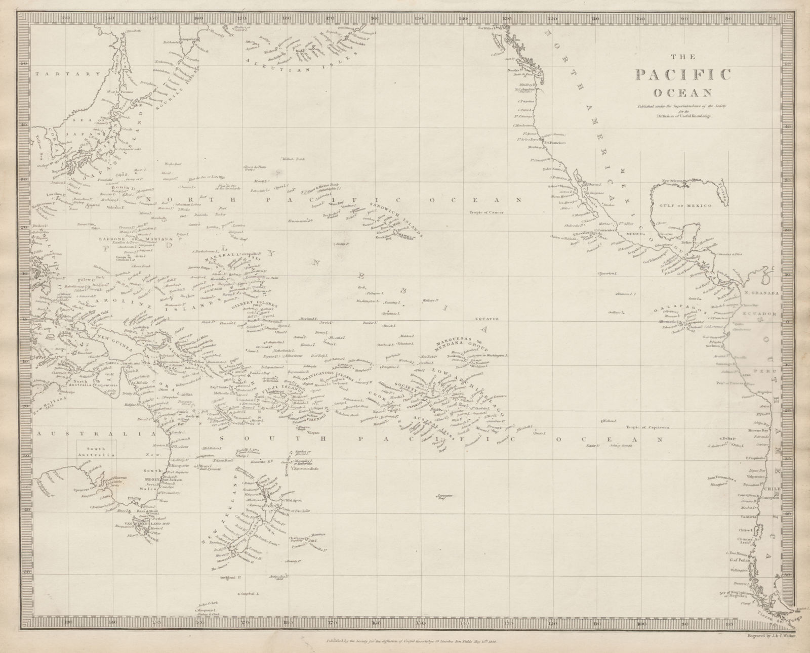 PACIFIC OCEAN Australiasia Polynesia Oceania Sandwich Islands. SDUK 1844 map