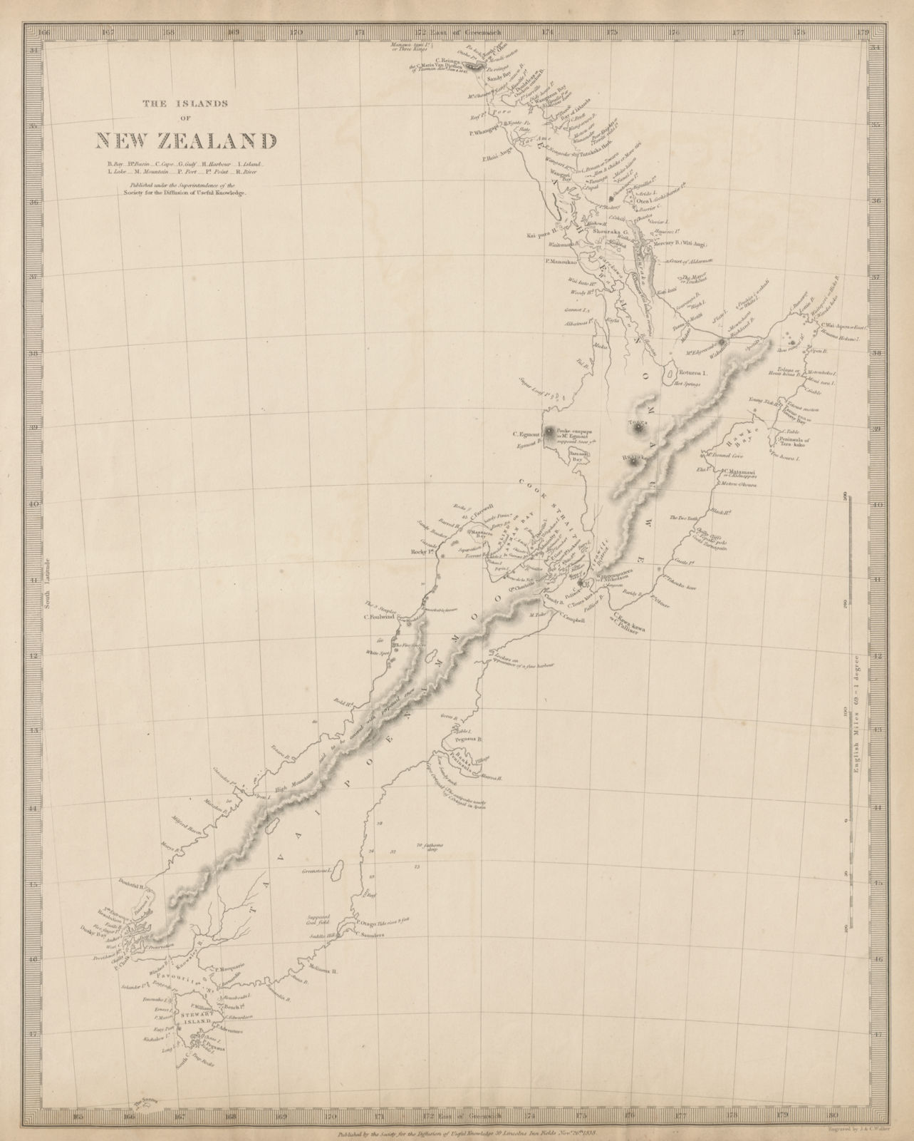Pre-European Maori NEW ZEALAND. Tavai Poenammoo Eaheinomauwe. SDUK 1844 map