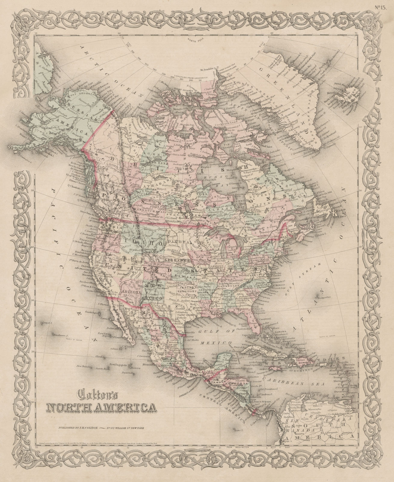 "Colton's North America". Pre-Alaska purchase. Idaho Territory 1863 old map