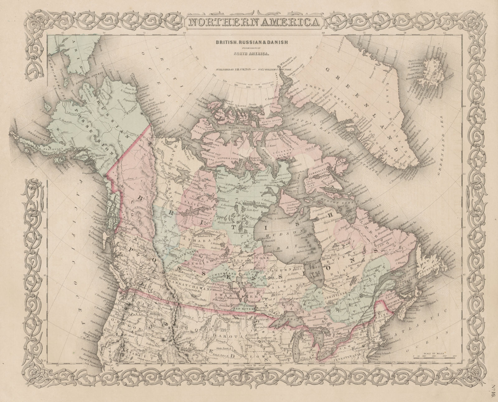 "Northern America. British, Russian & Danish Possessions" Canada COLTON 1863 map