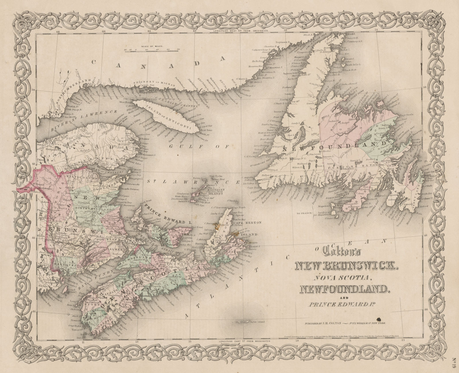 Associate Product Colton's New Brunswick, Nova Scotia, Newfoundland & Prince Edward Is. 1863 map