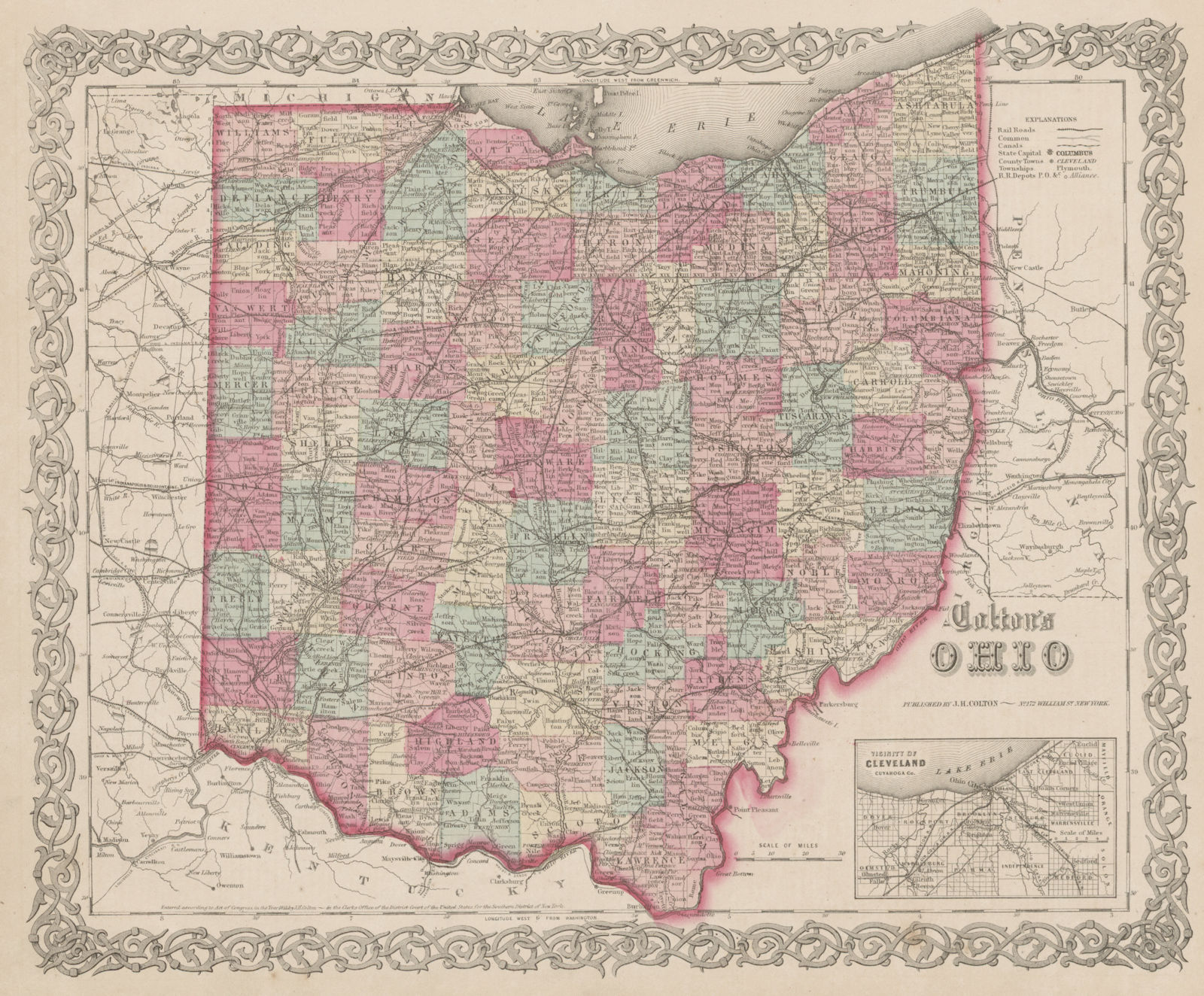Associate Product "Colton's Ohio". Decorative antique US state map 1863 old chart