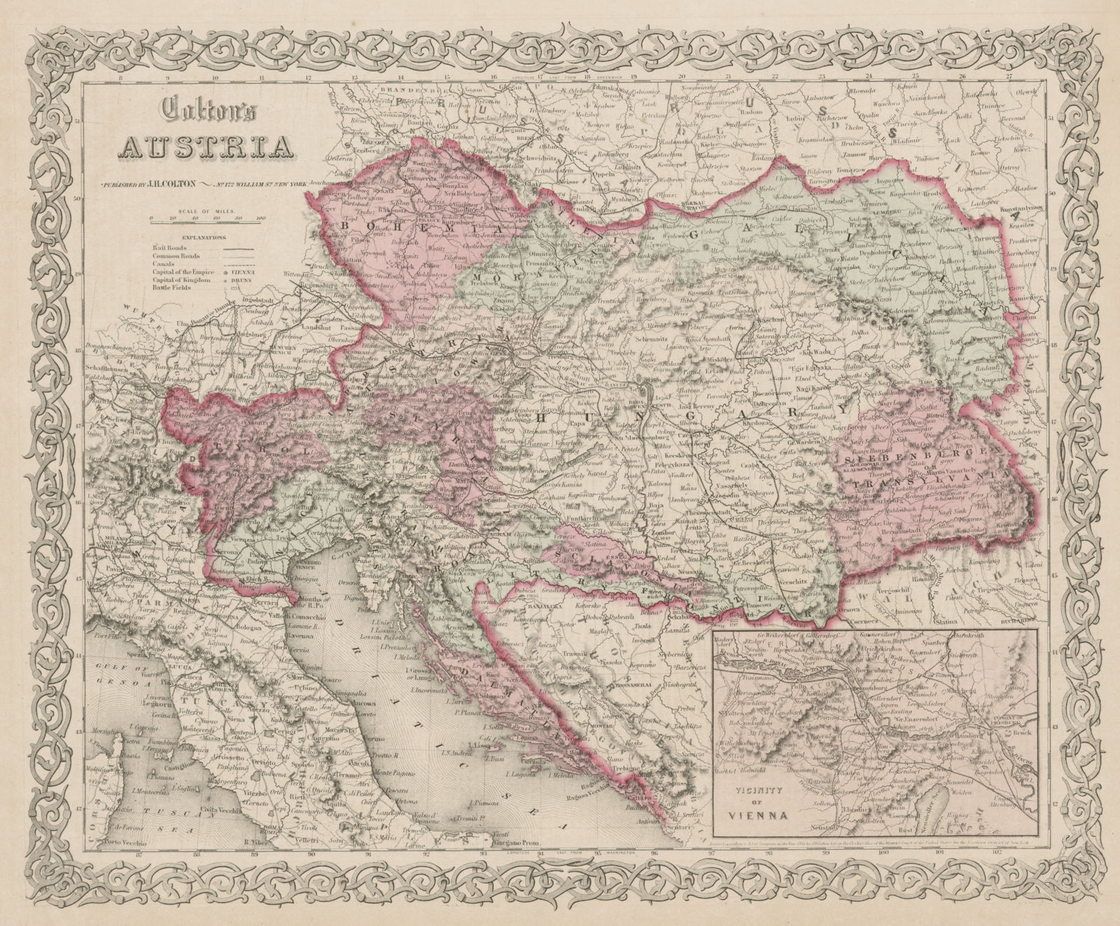 "Colton's Austria" & Hungary. Galicia Bohemia Dalmatia Transylvania 1863 map