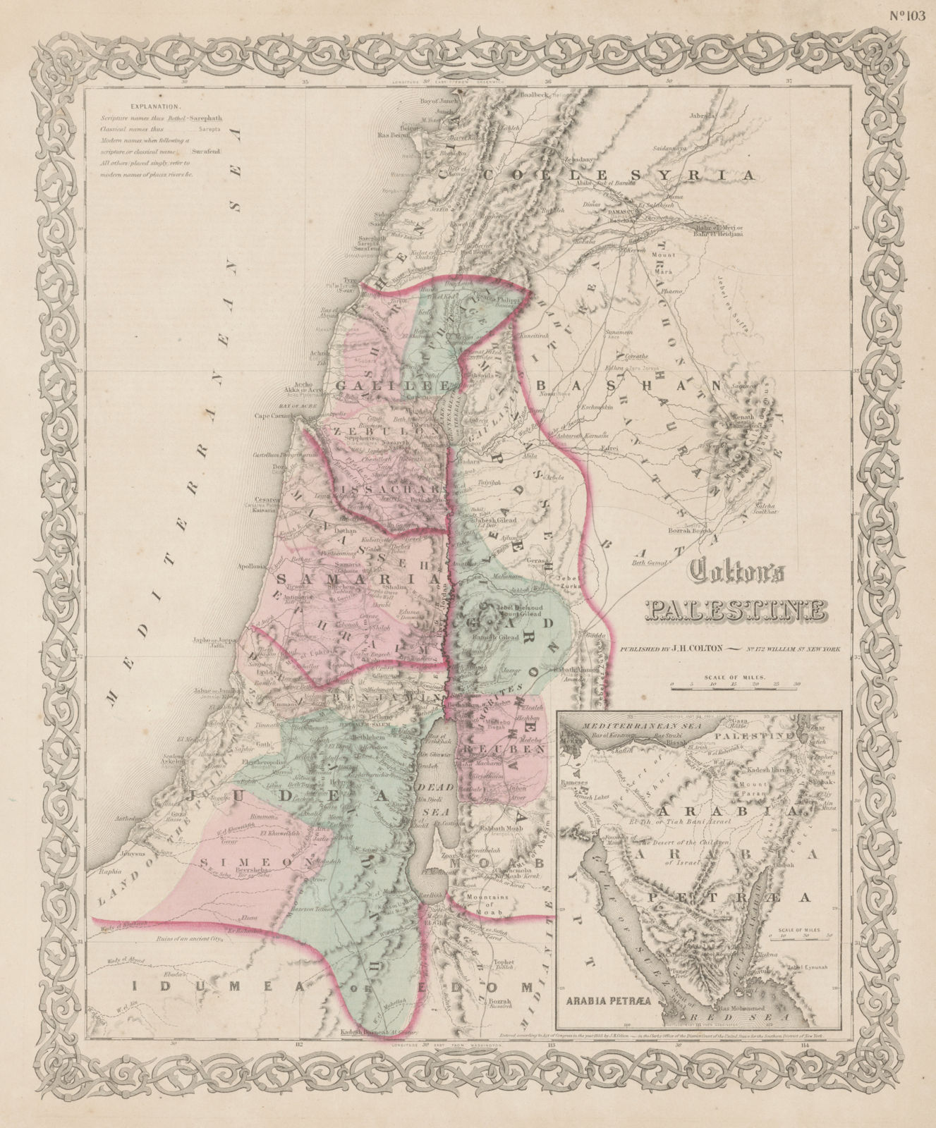 "Colton's Palestine". Israel. Biblical classical & modern names. Sinai 1863 map