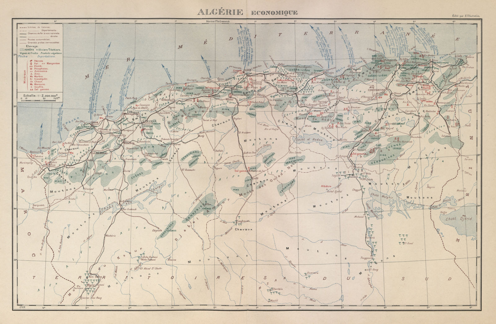 Associate Product FRENCH ALGERIA ECONOMIC & RESOURCES. Algerie - Economique. Minerals 1931 map