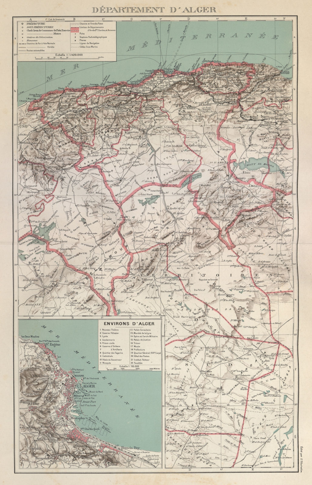 Associate Product FRENCH ALGERIA. Departement d'Alger. Algiers environs & city plan 1931 old map