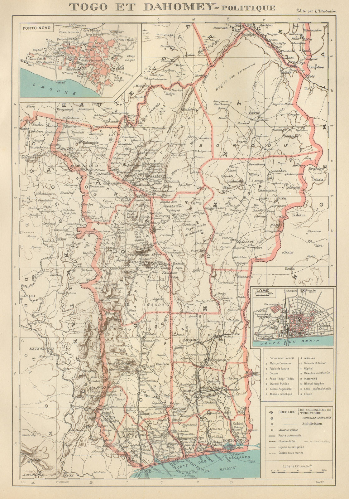 COLONIAL TOGO & BENIN (Dahomey). Porto Novo & Lomé city ville plans 1931 map