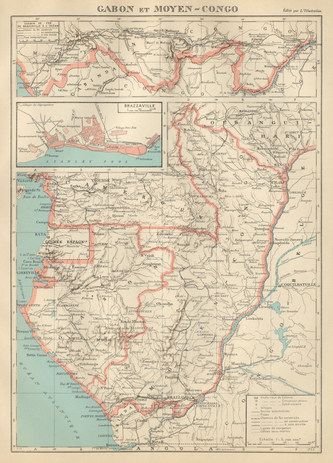 COLONIAL GABON & CONGO. Afrique équatoriale française. Brazzaville plan 1931 map