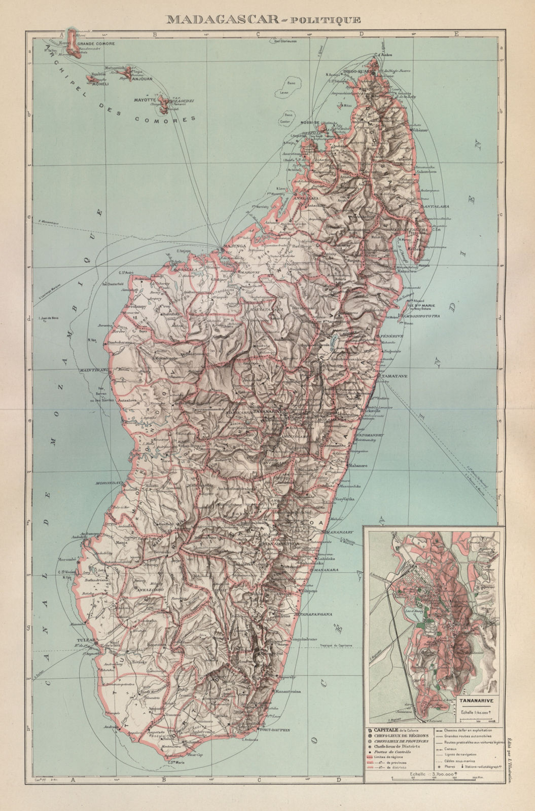 COLONIAL MADAGASCAR. Tananarive/Antananarivo city plan. Comoros Mayotte 1931 map