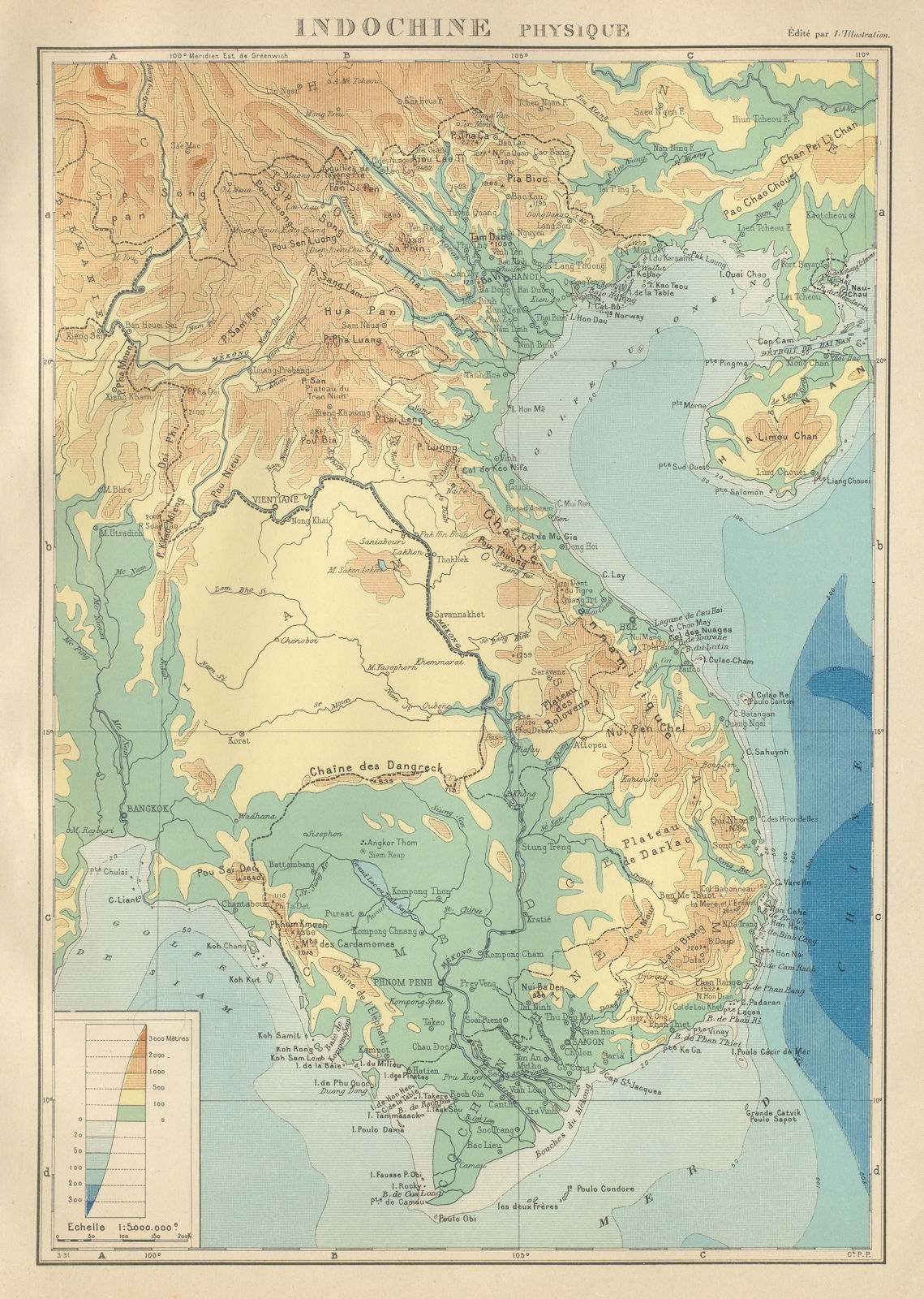 COLONIAL FRENCH INDOCHINA. Indochine française. Physique. Physical 1931 map