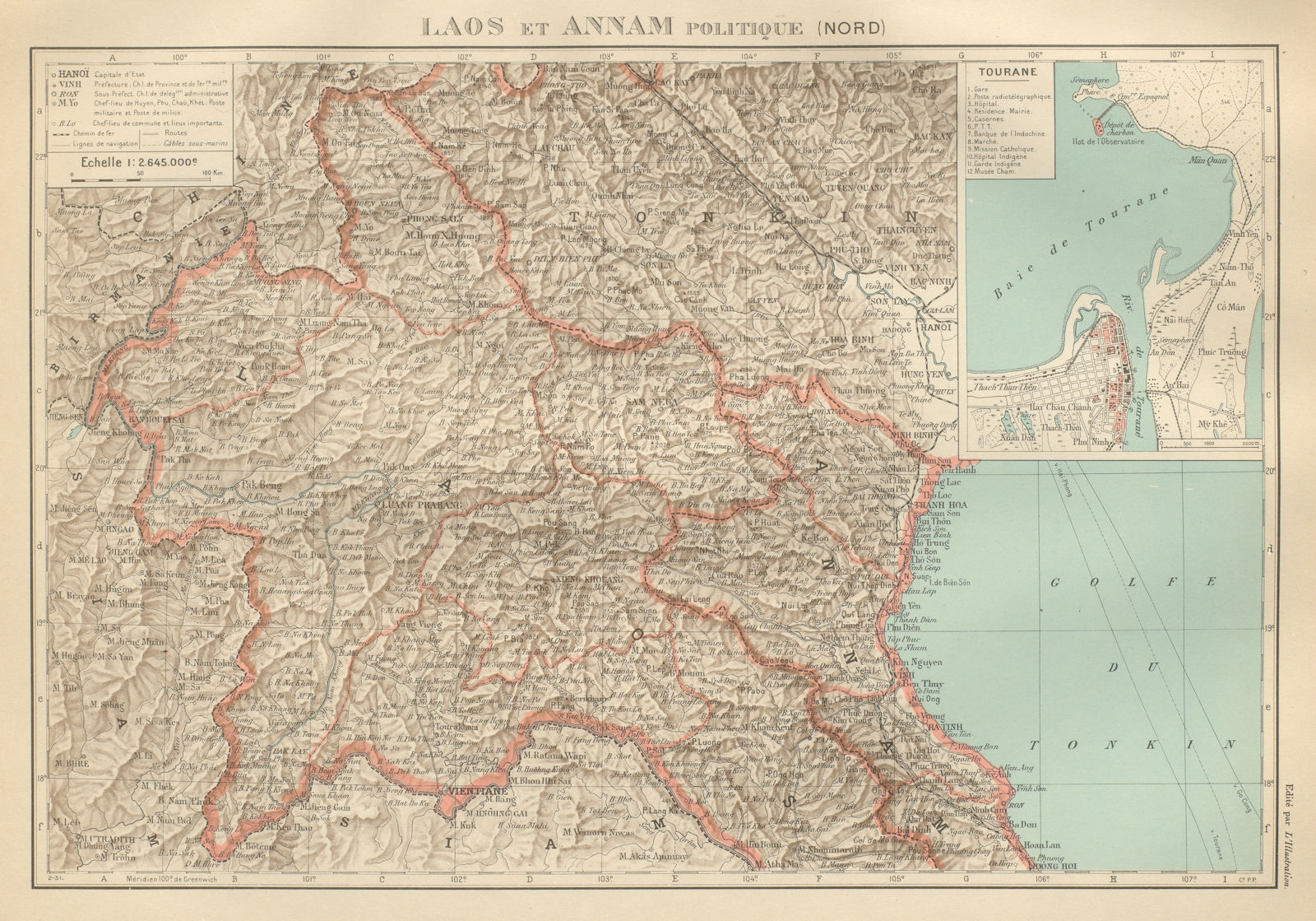 FRENCH INDOCHINA. N Laos & Annam. Vietnam. Tourane (Da Nang) city plan 1931 map