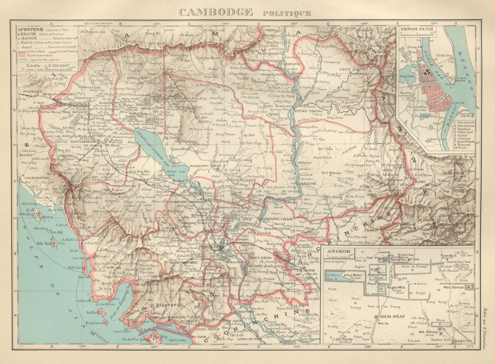 Associate Product CAMBODIA/Cambodge. French Indochina. Angkor Wat & Phnom Penh plans 1931 map