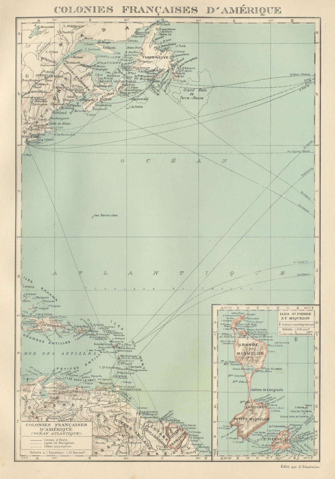 Associate Product FRENCH AMERICAS. Colonies Françaises d' Amerique. St-Pierre et Miquelon 1931 map
