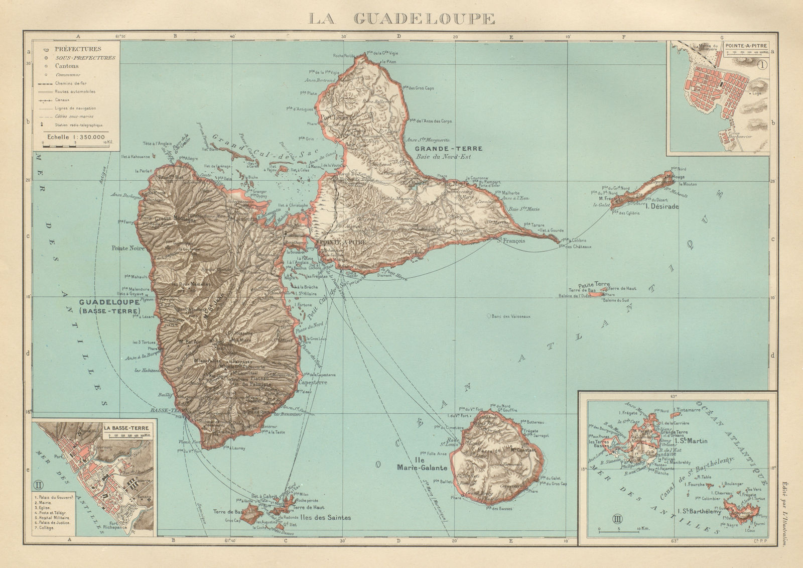 GUADELOUPE. Basse-Terre; Pointe-à-Pitre. St-Martin Saint-Barthélemy 1931 map