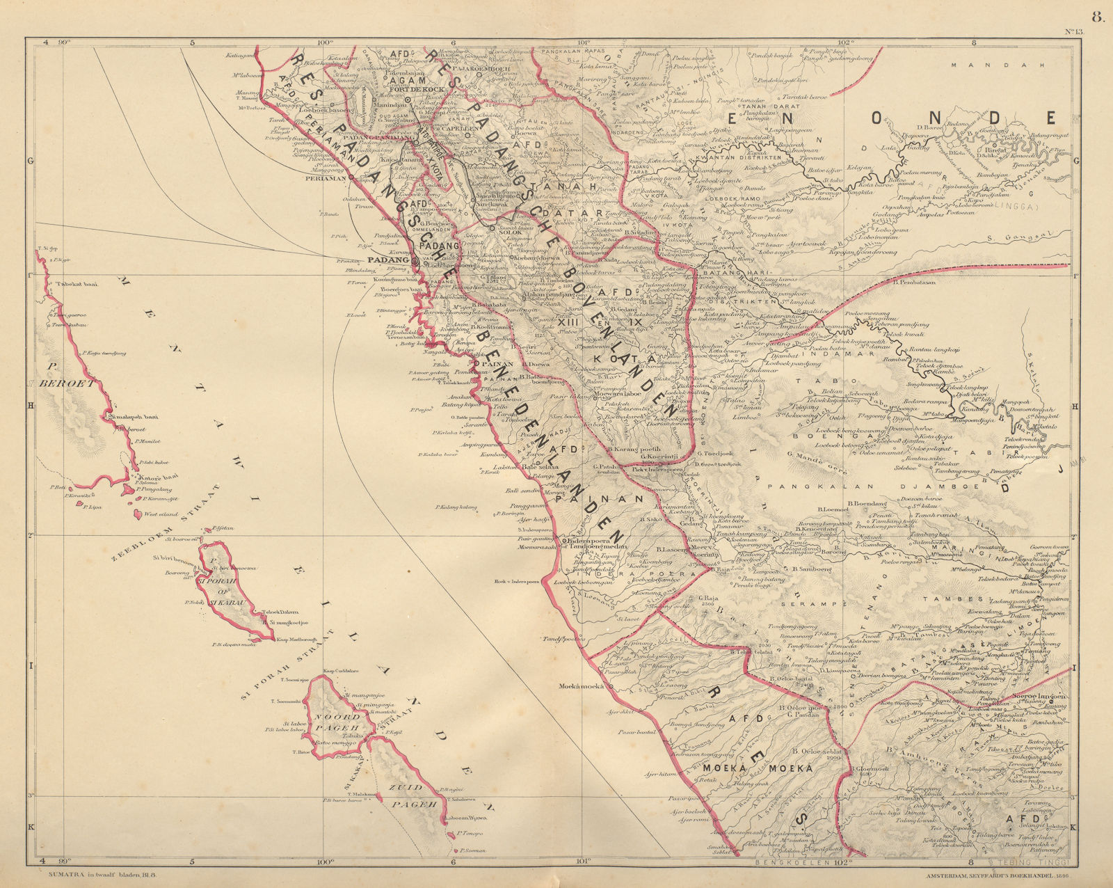 Associate Product DUTCH EAST INDIES Indonesia SUMATRA Bengkulu Jambi Padang DORNSEIFFEN 1902 map