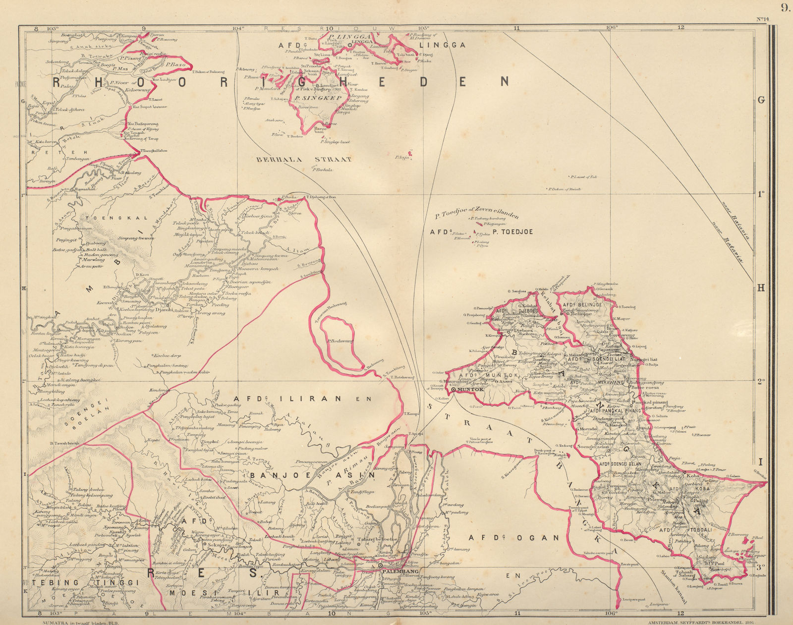Associate Product DUTCH EAST INDIES SUMATRA Bangka Palembang Jambi Lingga DORNSEIFFEN 1902 map