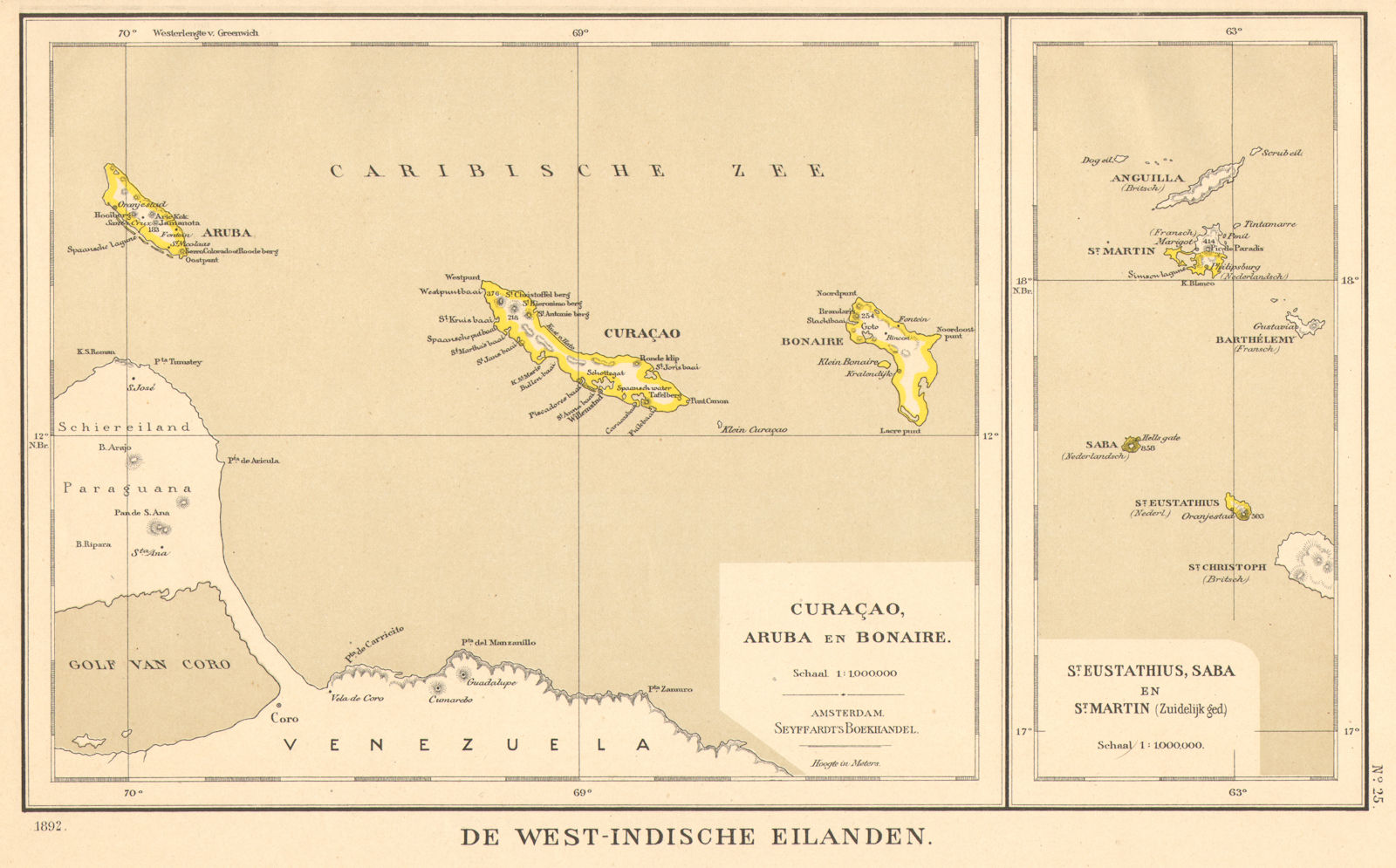 DUTCH WEST INDIES Aruba Curacao Bonaire St Martin Maarten DORNSEIFFEN 1902 map