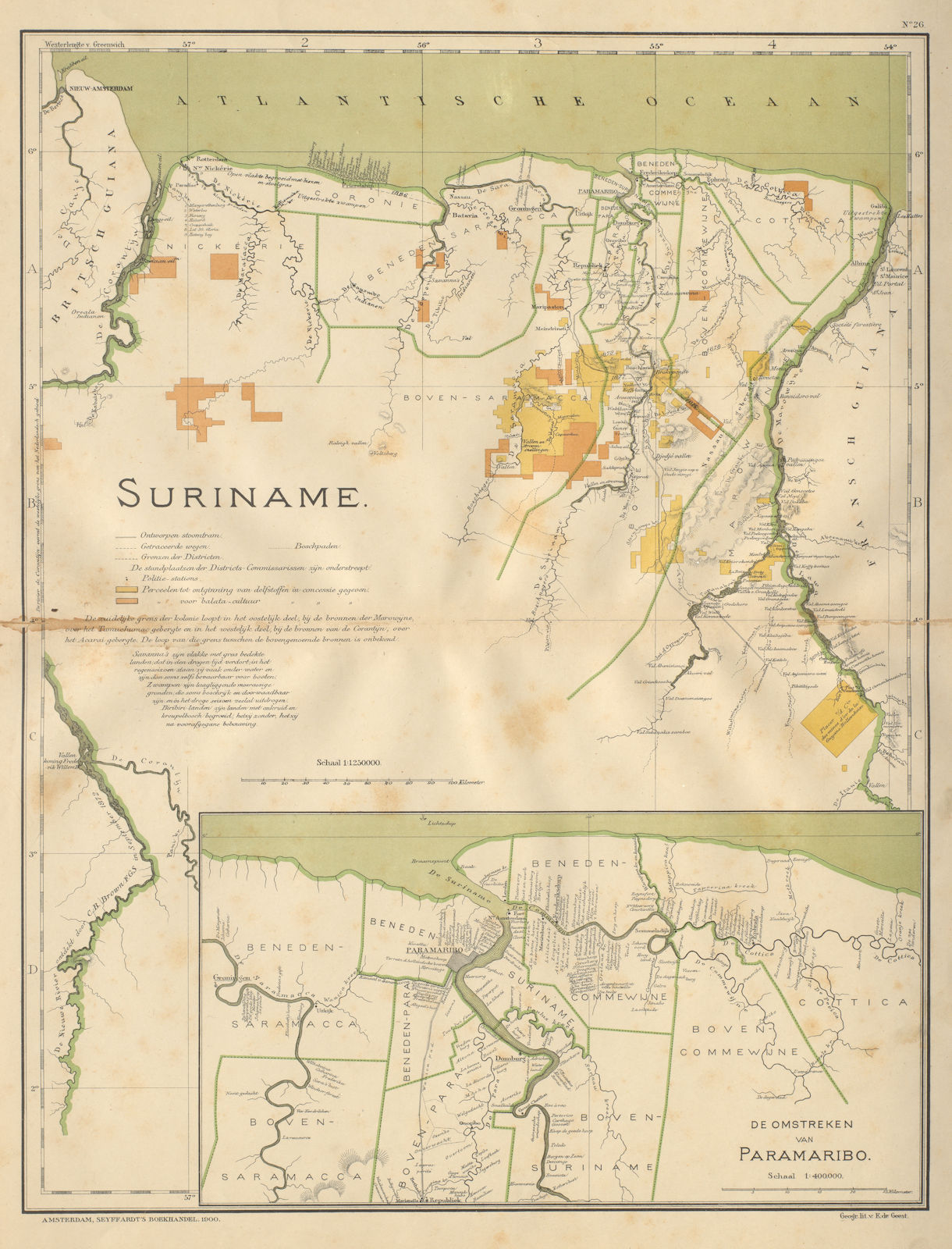 SURINAME & PARAMARIBO plan. Dutch Guiana. South America. DORNSEIFFEN 1902 map