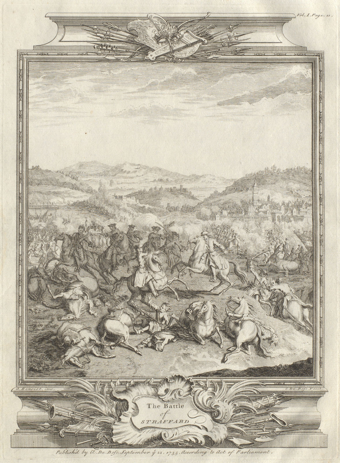 The Battle of Straffard. Battle of Staffarda 1690, Italy 1736 old print