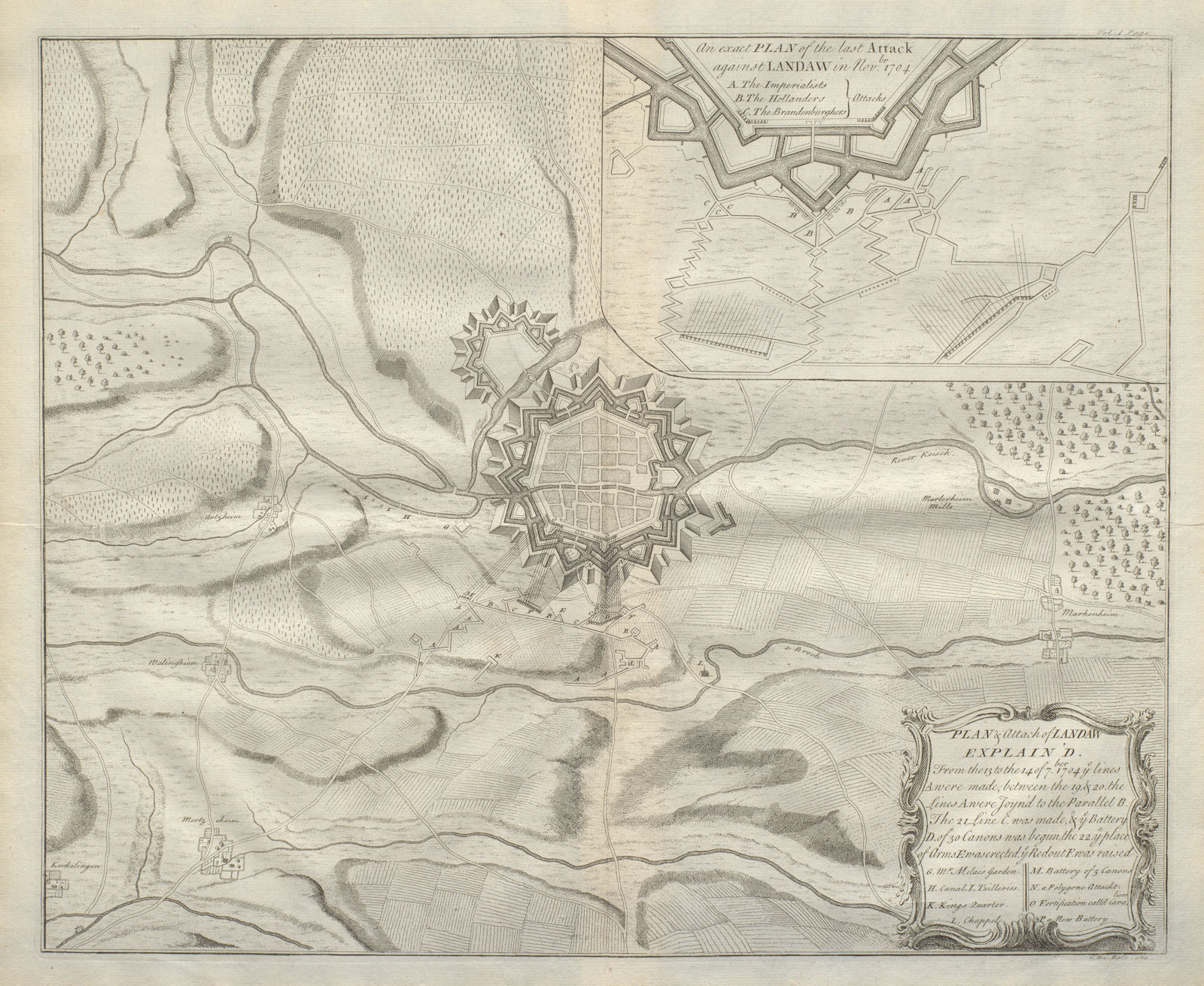 Associate Product Plan of attack of Landaw. Landau, Rhineland-Palatinate, 1704. DU BOSC 1736 map