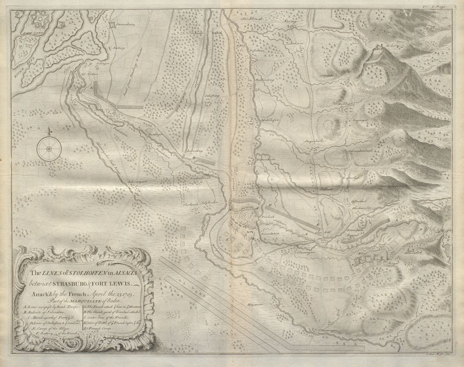 Associate Product The Lines of Stolhoffen… 1703. Stollhofen, Baden-Württemberg. DU BOSC 1736 map