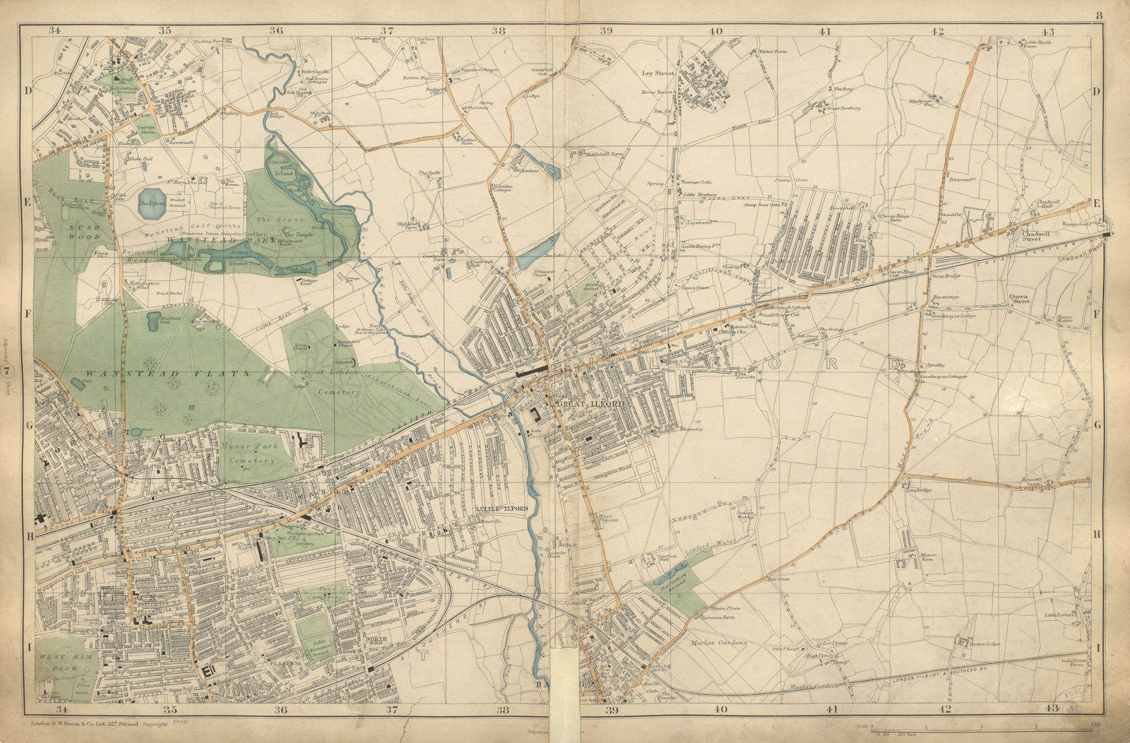 WANSTEAD ILFORD BARKING Forest Gate Chadwell Heath Seven Kings BACON 1900 map