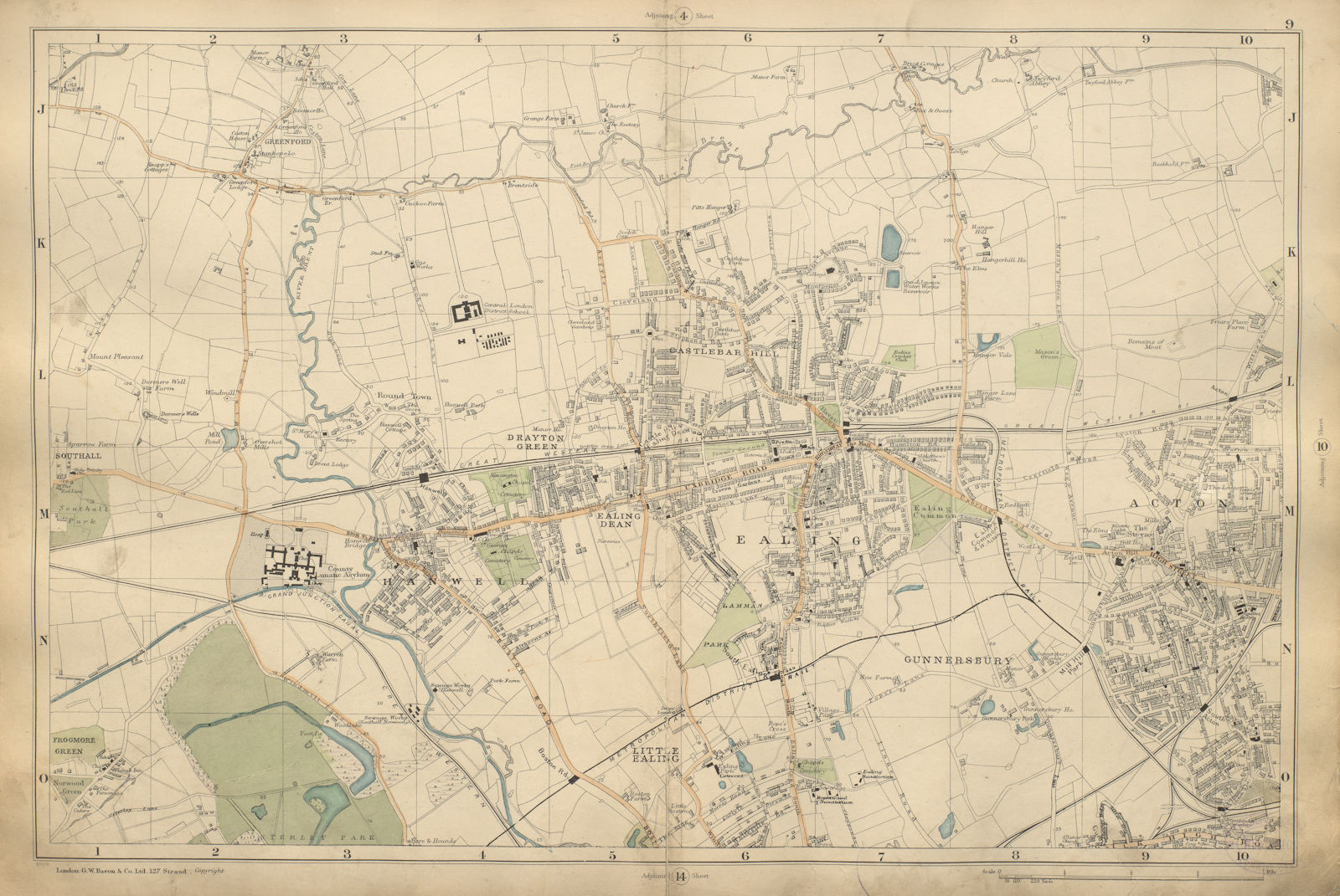 EALING/ACTON Greenford Hanwell Gunnersbury Hanger Lane Perivale BACON 1900 map
