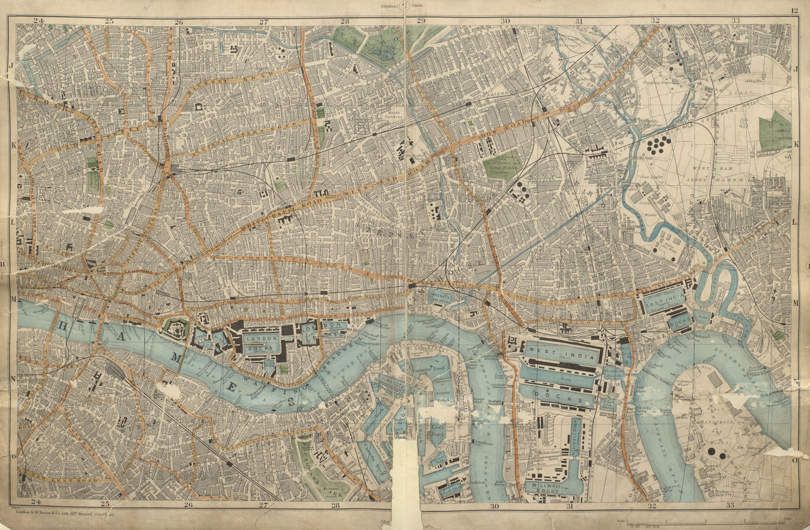 LONDON City East End Southwark Bethnal Green Shoreditch Docks BACON 1900 map