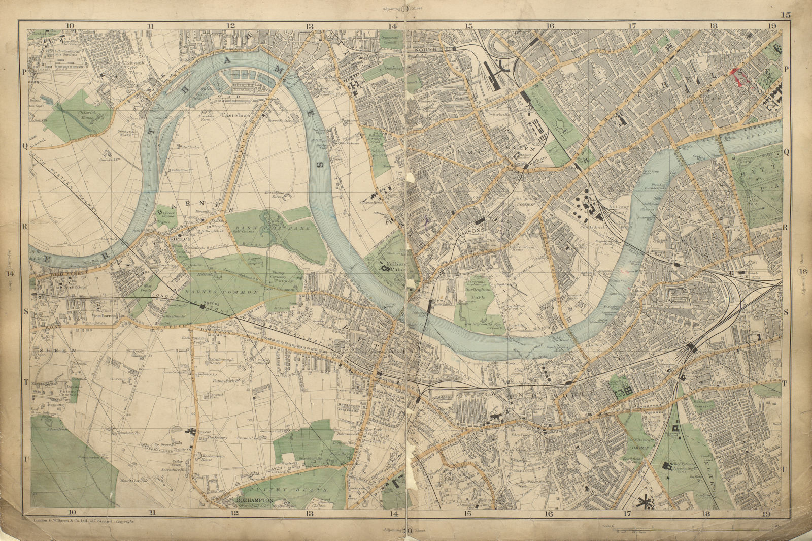 LONDON Chiswick Barnes Chelsea Fulham Putney Wandsworth Clapham BACON 1900 map