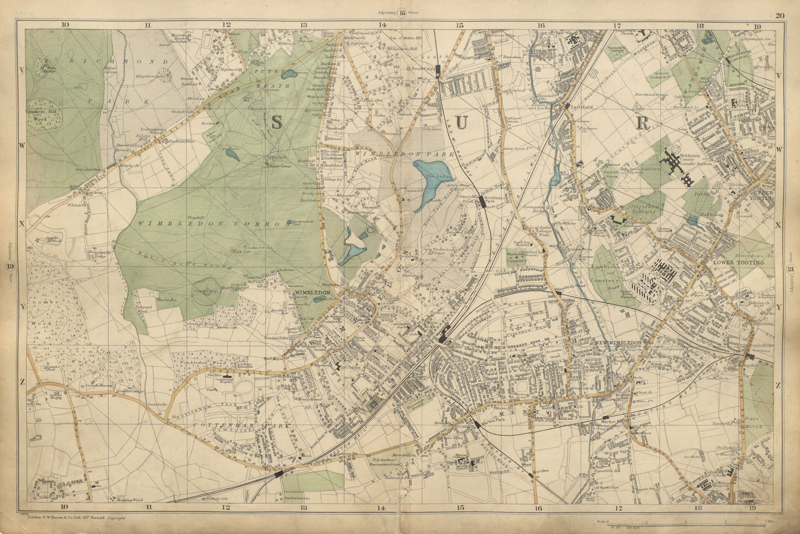 WIMBLEDON Tooting Merton Putney Heath Southfields Cottenham Park BACON 1900 map