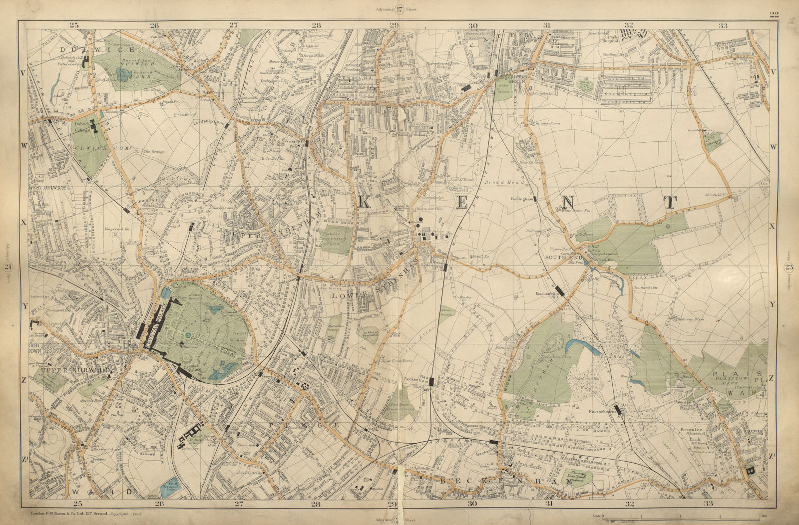LONDON Penge Sydenham Beckenham Catford Norwood Dulwich Lewisham BACON 1900 map