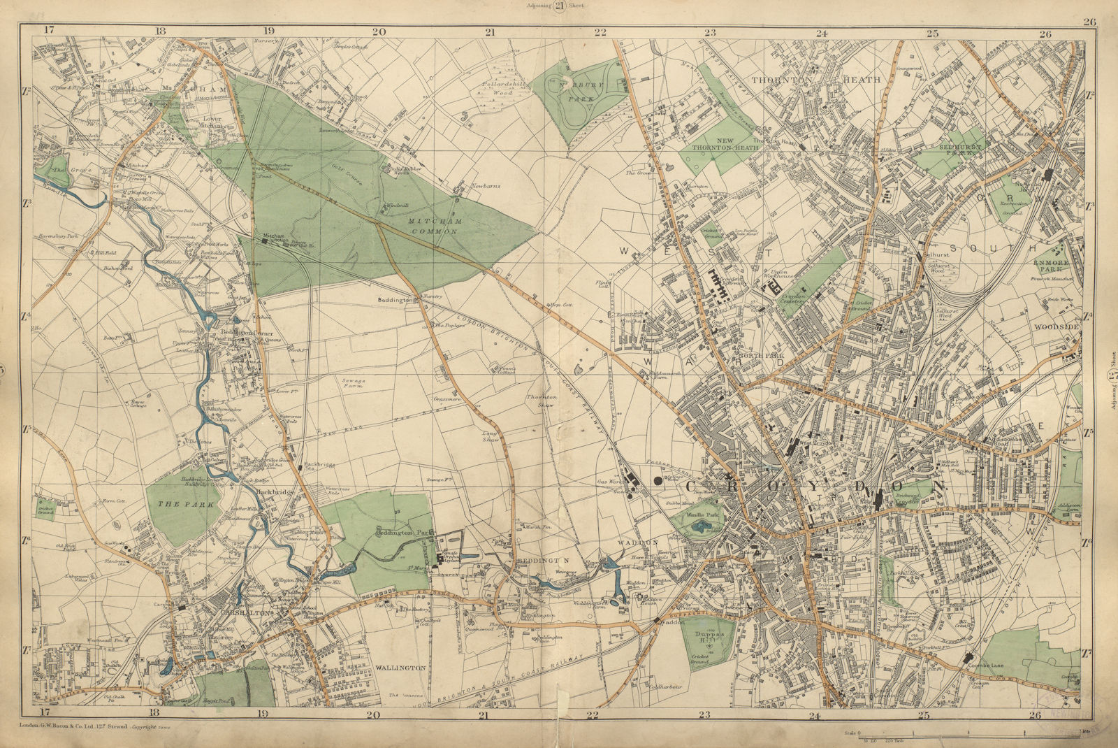 CROYDON Carshalton Mitcham Wallington Thornton Heath Beddington BACON 1900 map