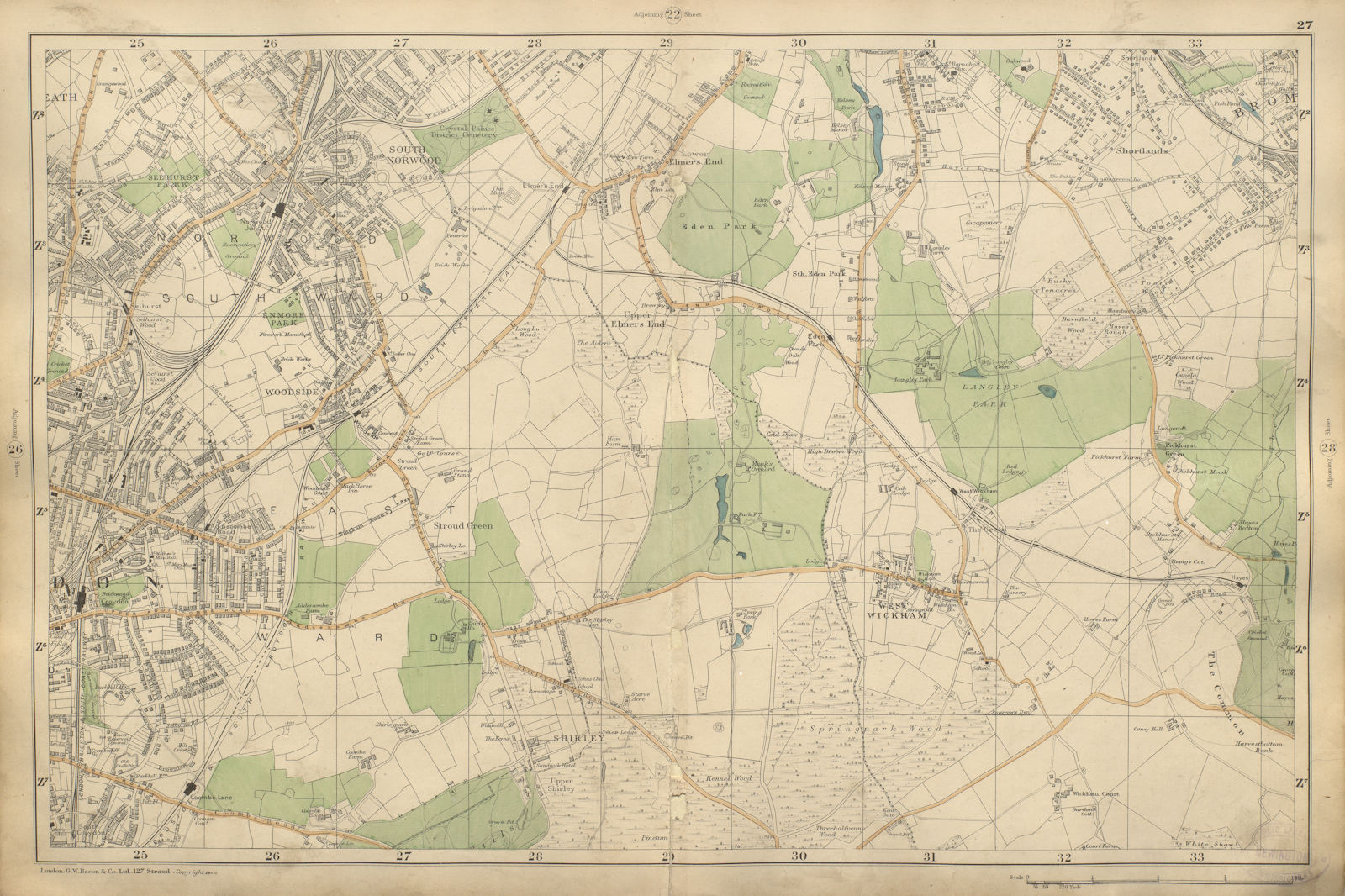 CROYDON Beckenham Woodside W Wickham Elmers End Hayes Norwood BACON 1900 map