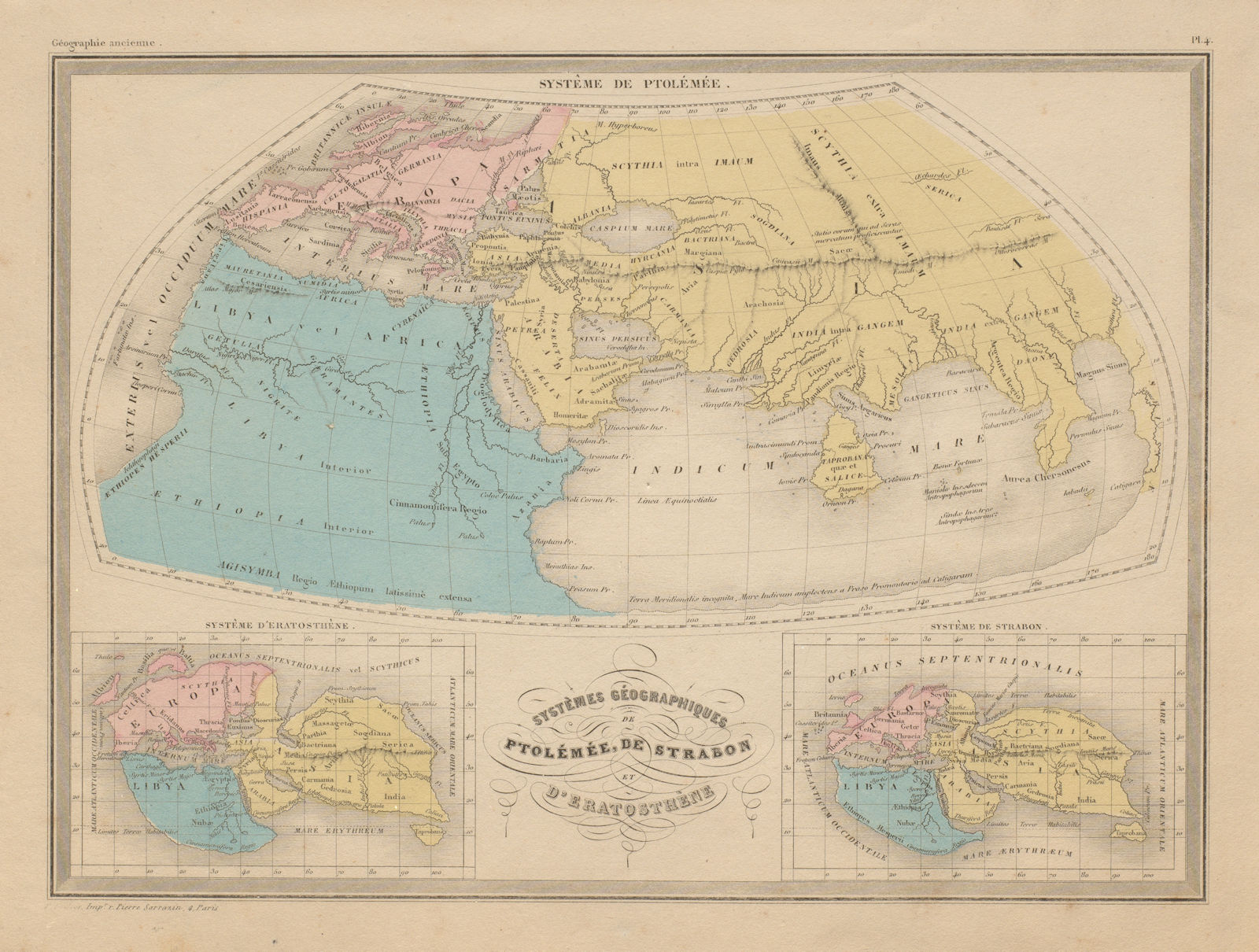 World according to Ptolemy, Strabo and Eratosthenes. MALTE-BRUN c1871 old map