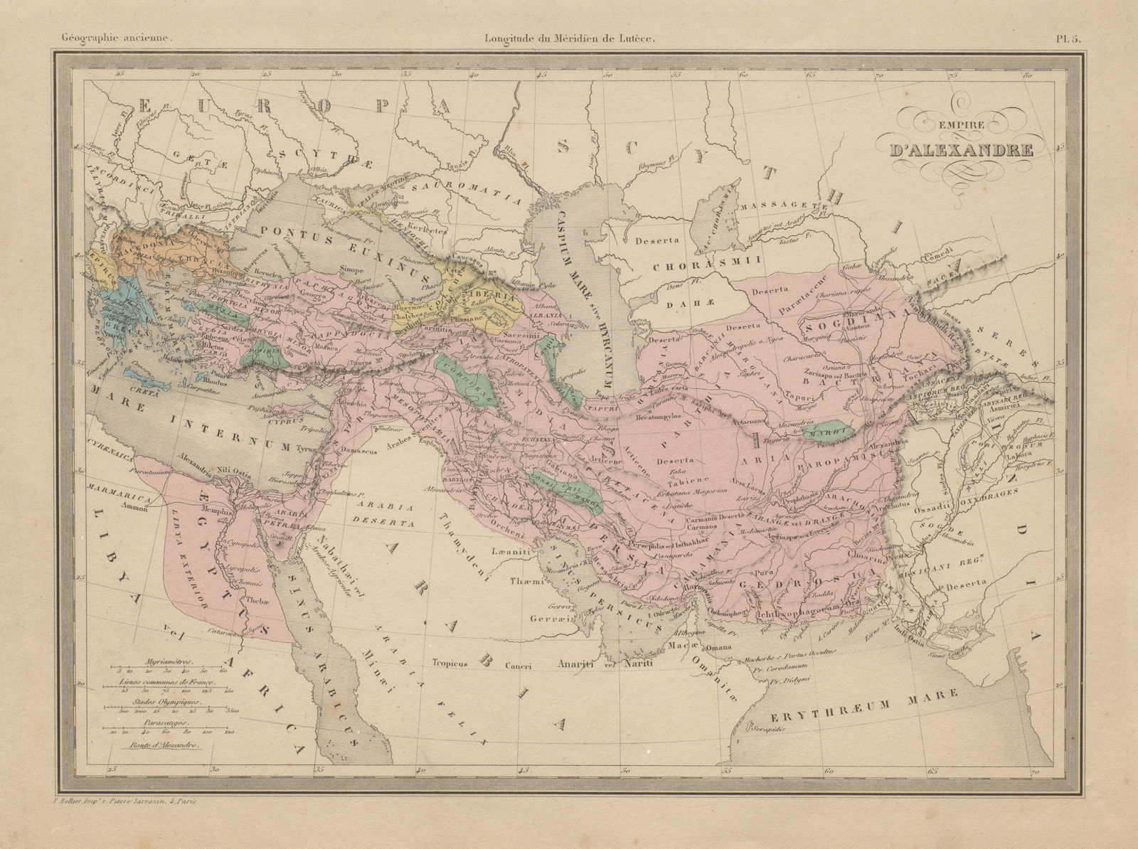 Empire d'Alexandre / of Alexander the Great. Middle East. MALTE-BRUN c1871 map