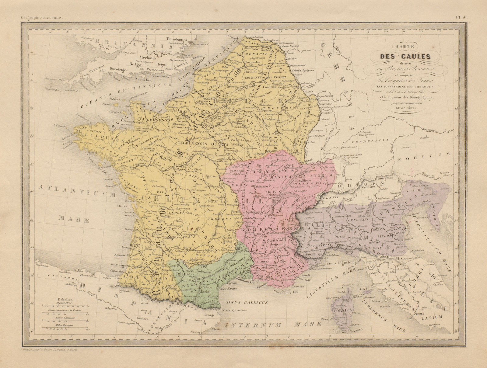 Associate Product Gaules divisée en Provinces Romaines. Roman Gaul. France. MALTE-BRUN c1871 map