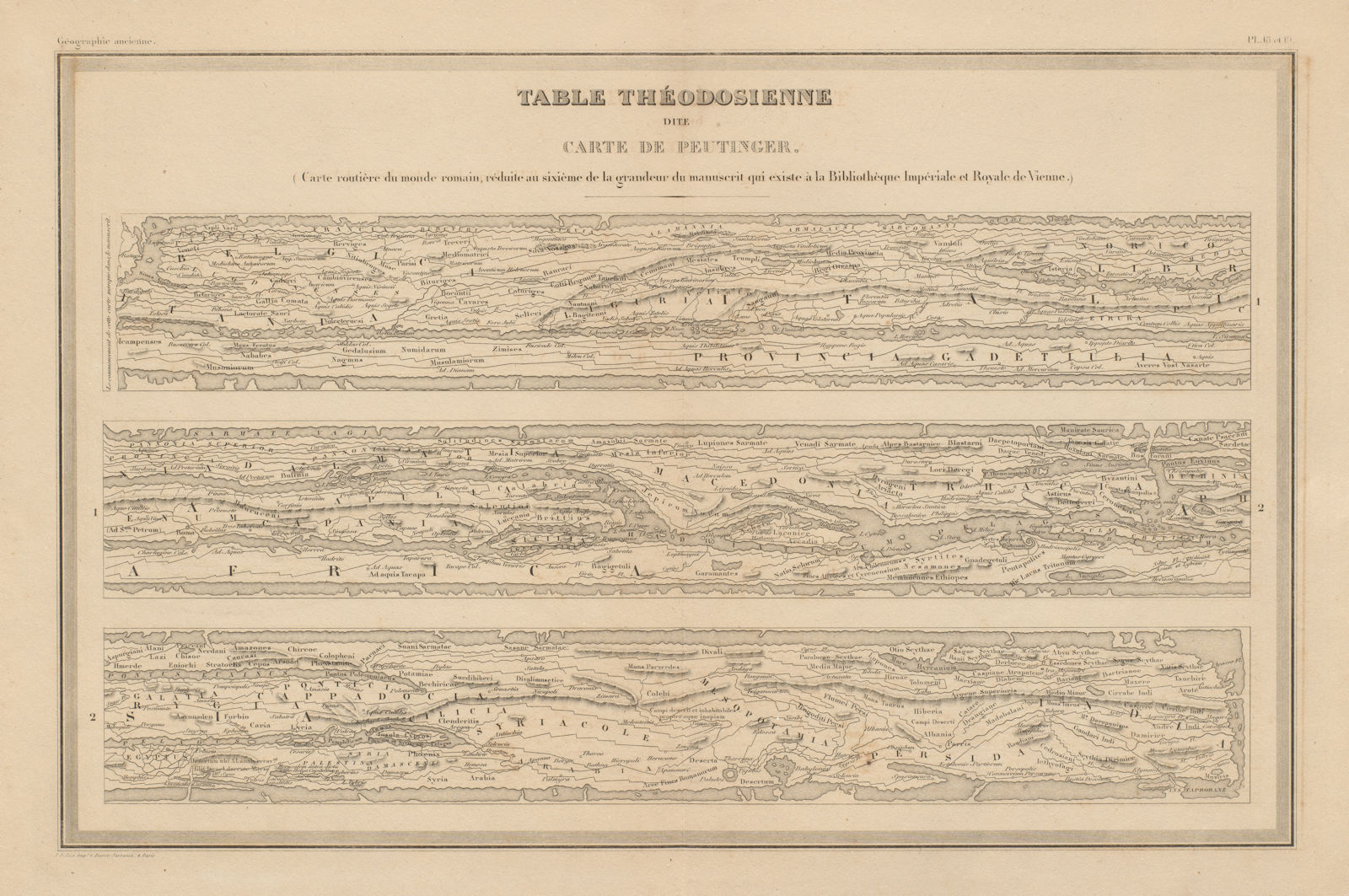 Table Théodosienne dite Carte de Peutinger. Roman Road map. Tabula c1871
