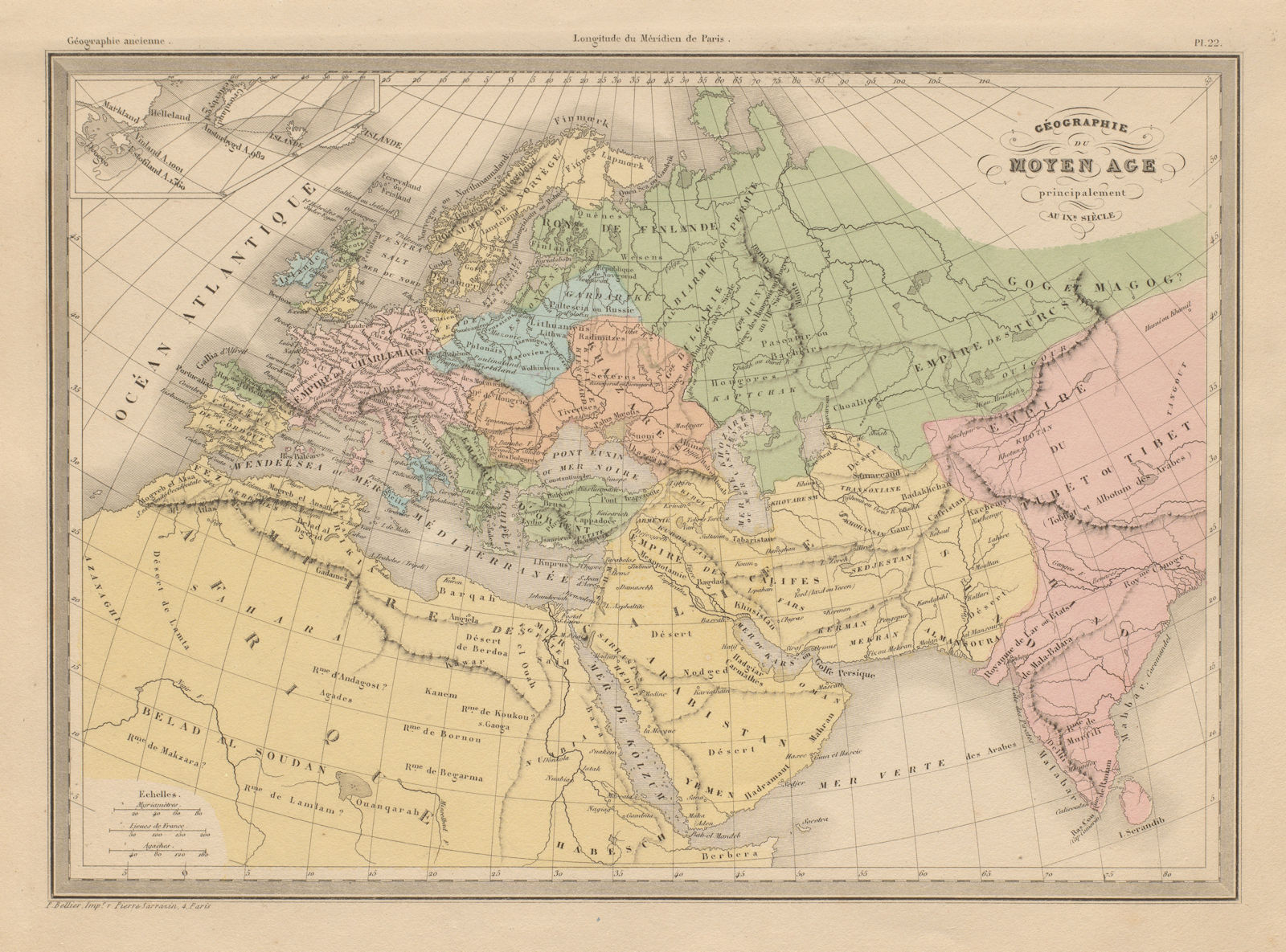 Gèographie du Moyen Age IXe Siècle. Middle Ages 9C. World. MALTE-BRUN c1871 map