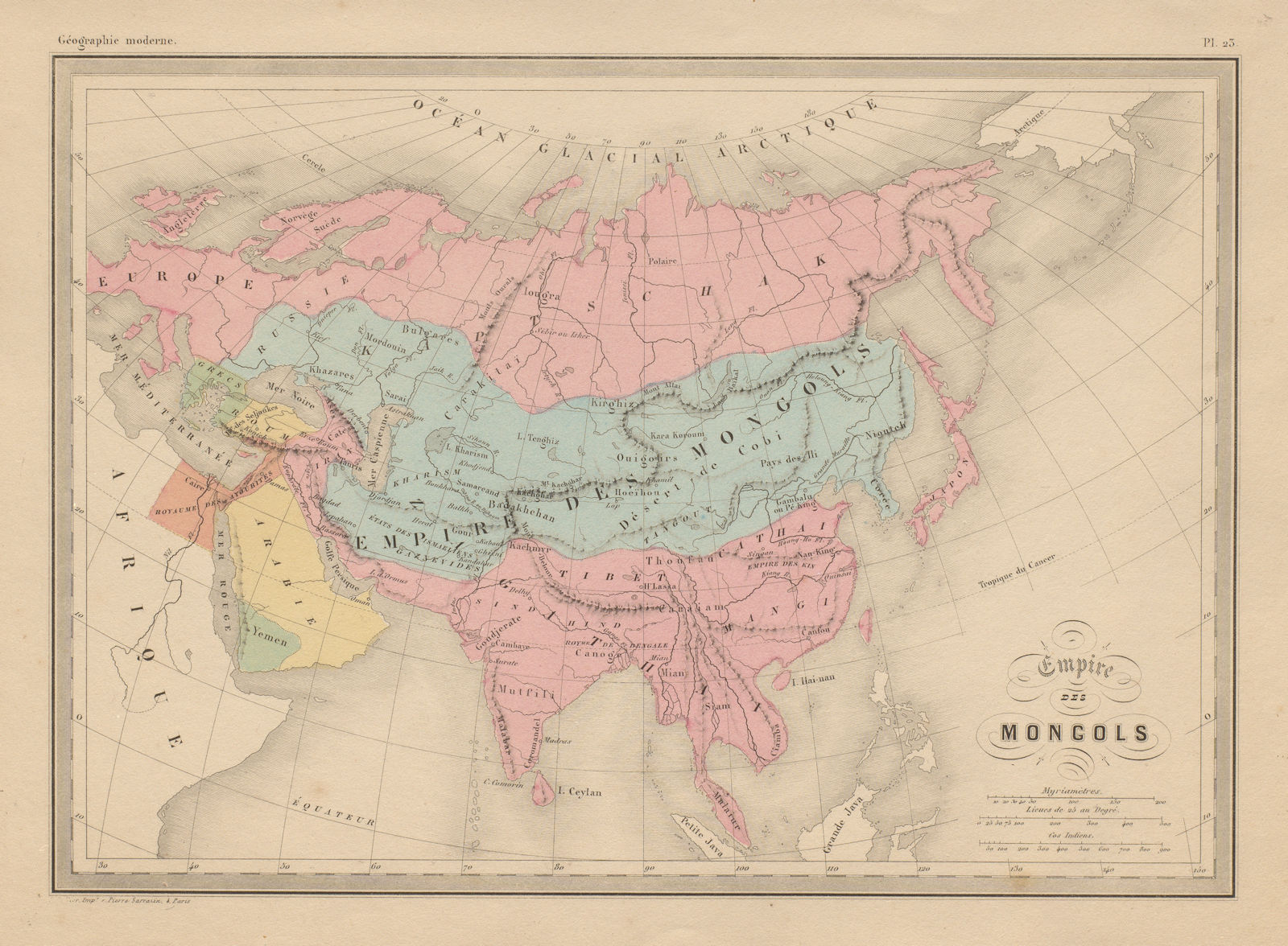 Empire des Mongols. Asia. MALTE-BRUN c1871 old antique vintage map plan chart