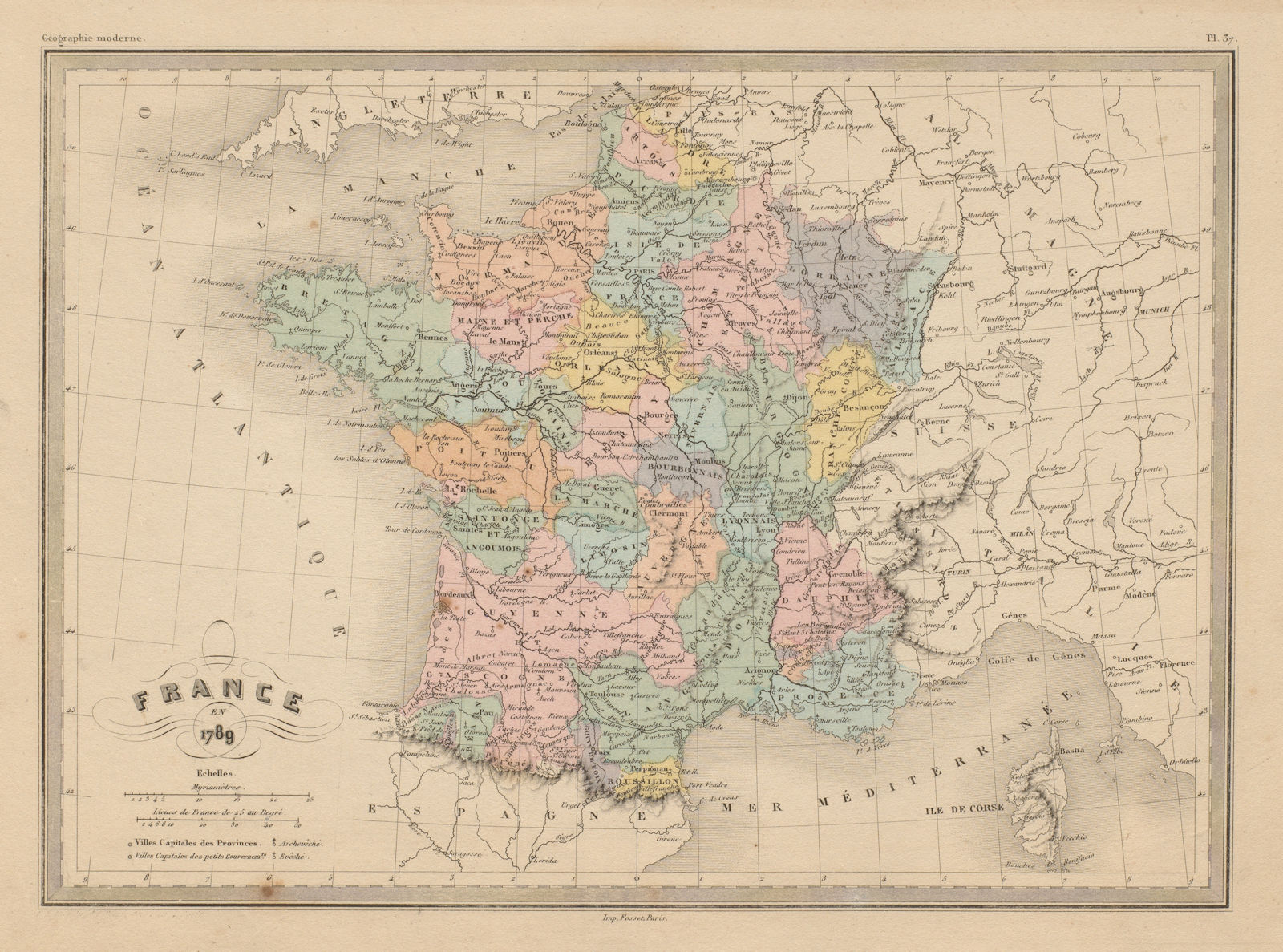France en 1789. France in 1789 in provinces. MALTE-BRUN c1871 old antique map