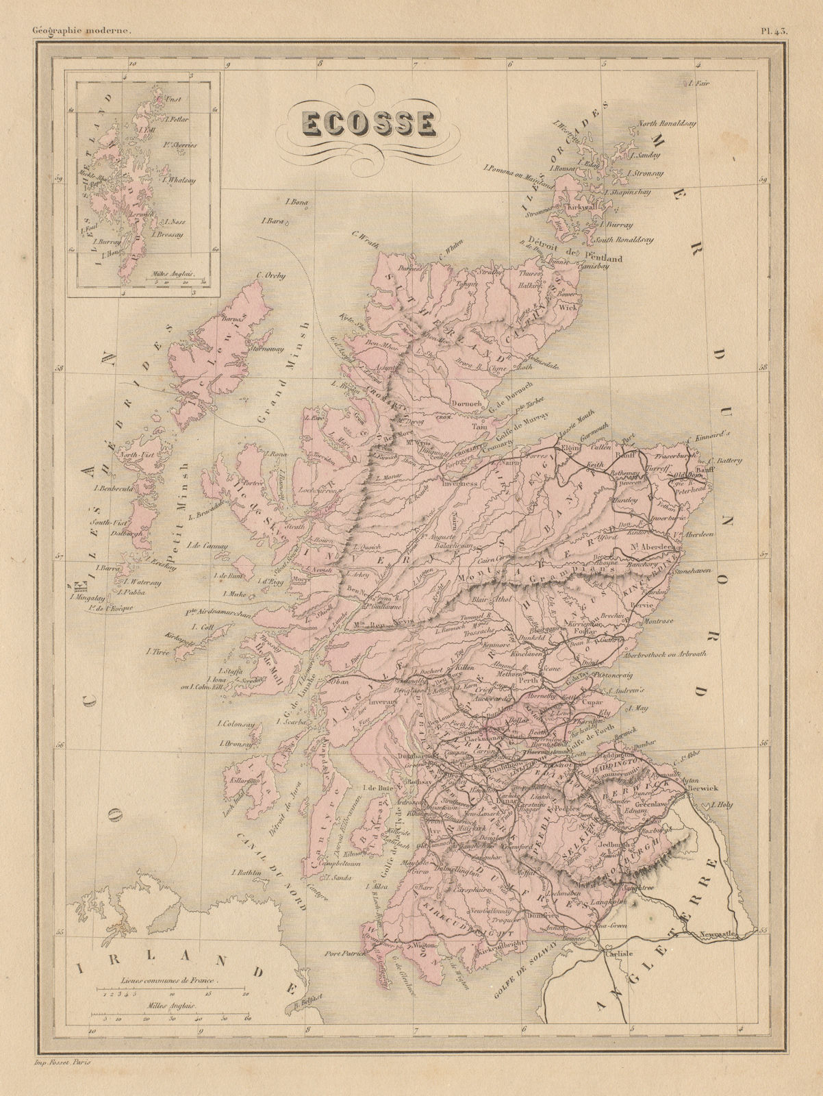 Ecosse. Scotland. MALTE-BRUN c1871 old antique vintage map plan chart