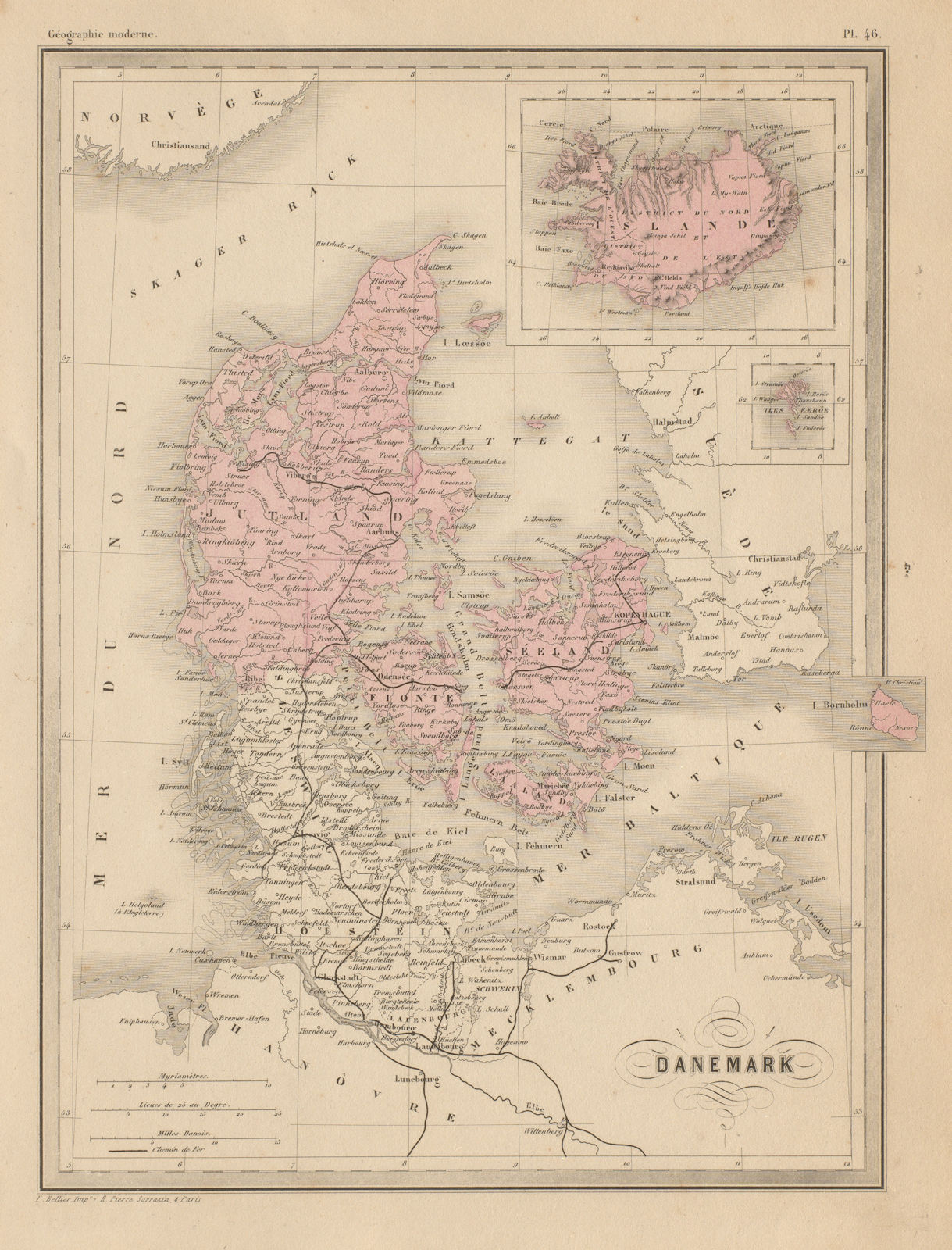 Associate Product Danemark. Denmark. MALTE-BRUN c1871 old antique vintage map plan chart