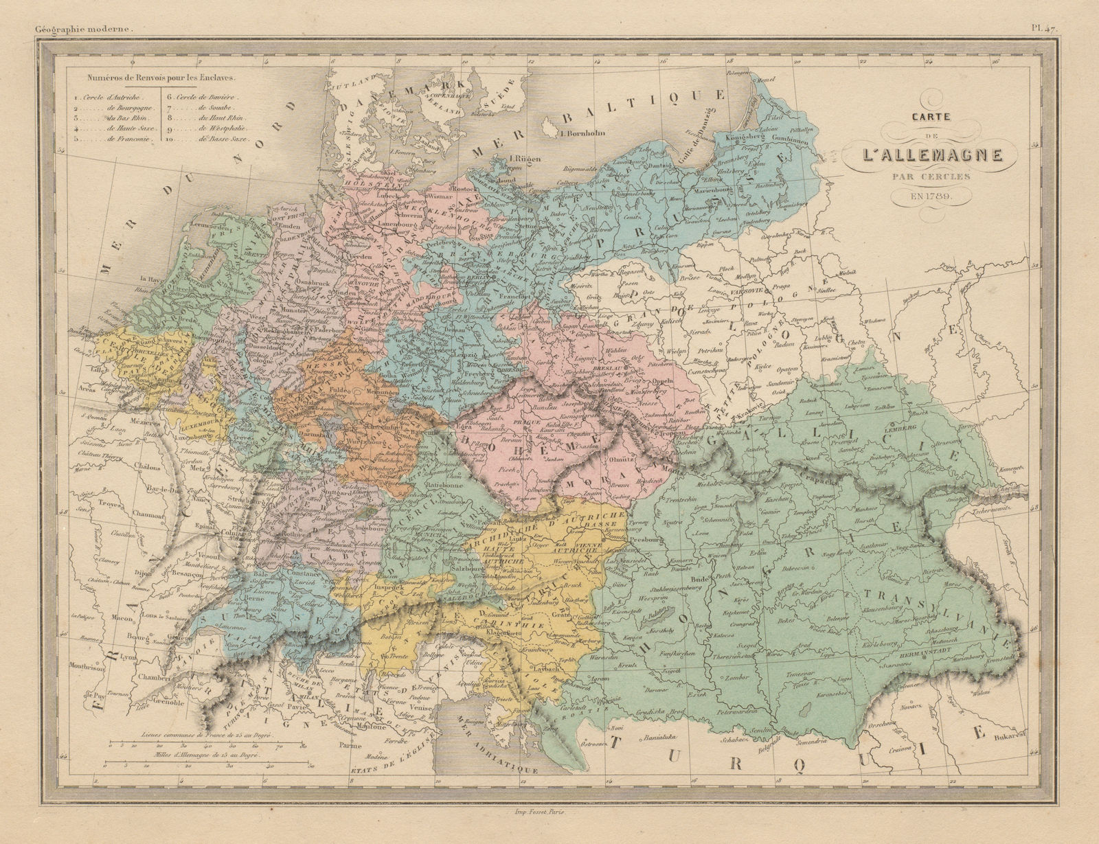Associate Product L'Allemagne par Cercles en 1789. Germany in Circles. MALTE-BRUN c1871 old map