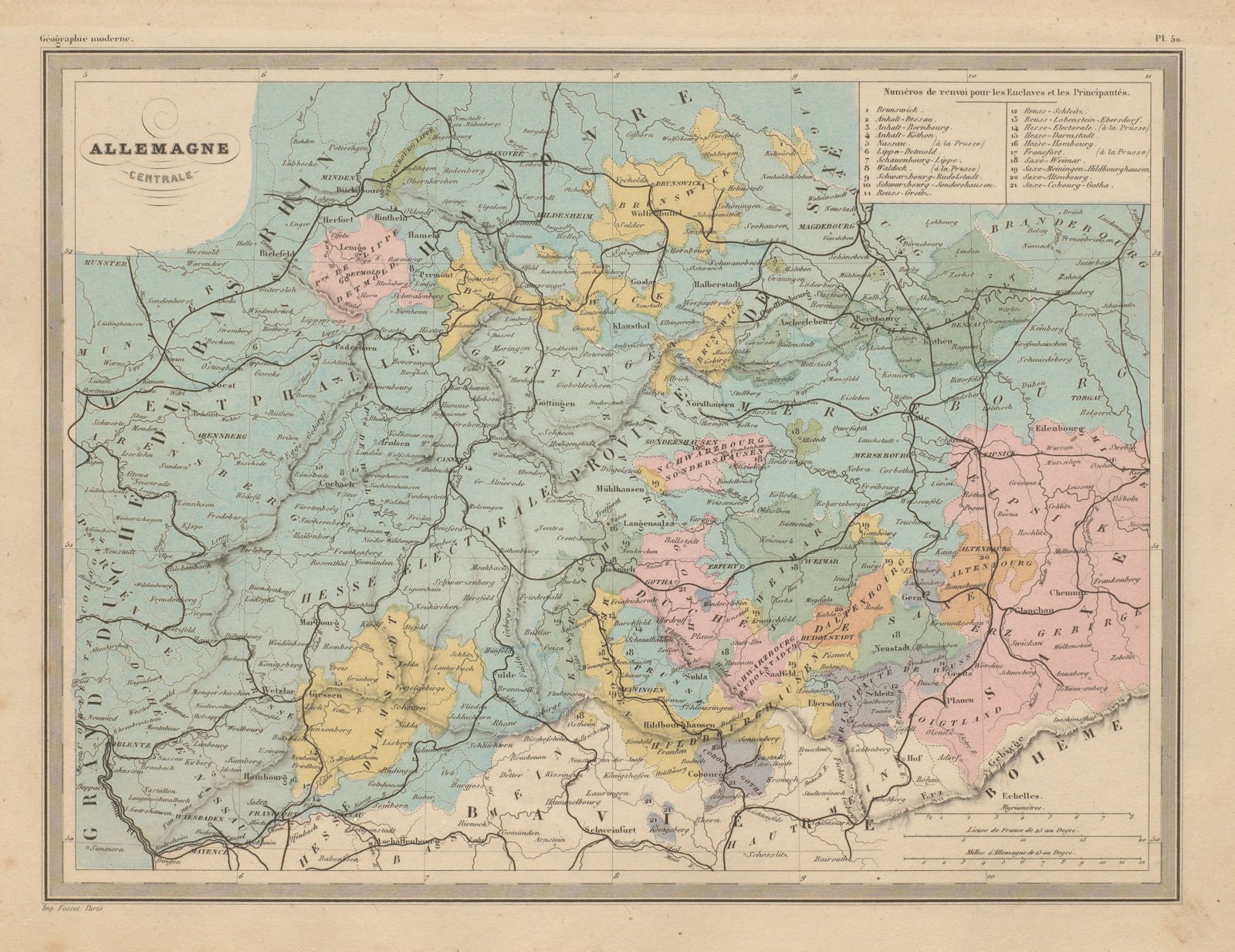 Associate Product Allemagne Centrale. Central Germany. MALTE-BRUN c1871 old antique map chart