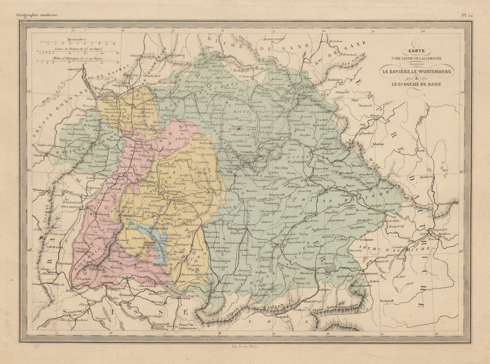 Associate Product Partie de L'Allemagne… Bavaria & Baden-Württemberg. MALTE-BRUN c1871 old map